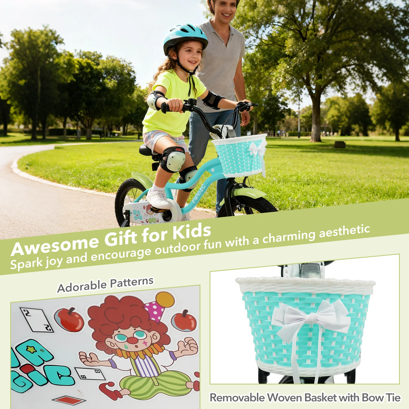12/14/16 Inch Kids Bike with Training Wheels and Basket Green Color - Image 16