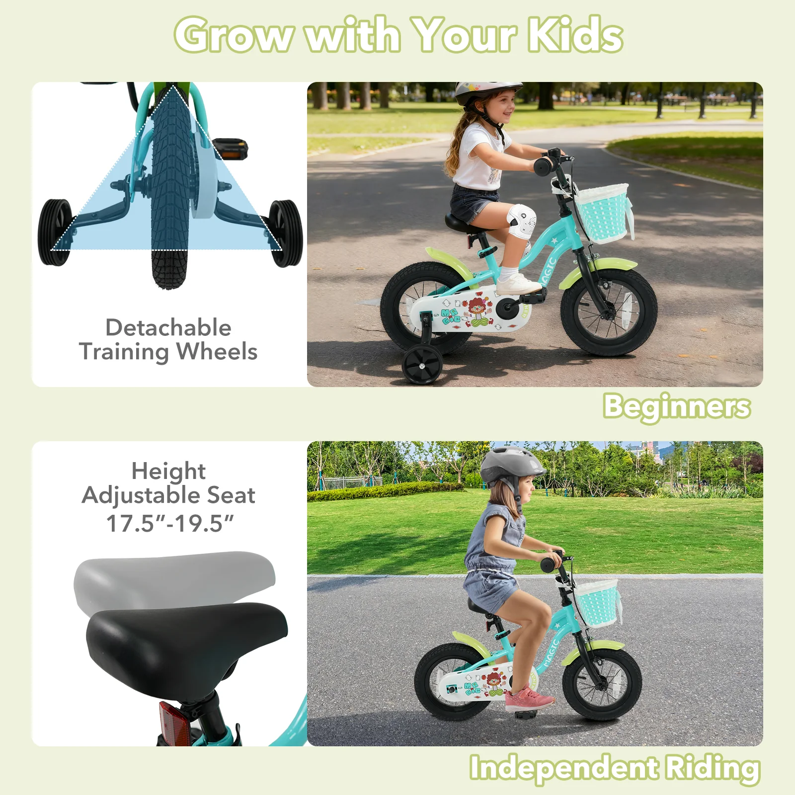 12/14/16 Inch Kids Bike with Training Wheels and Basket Green Color - Image 22