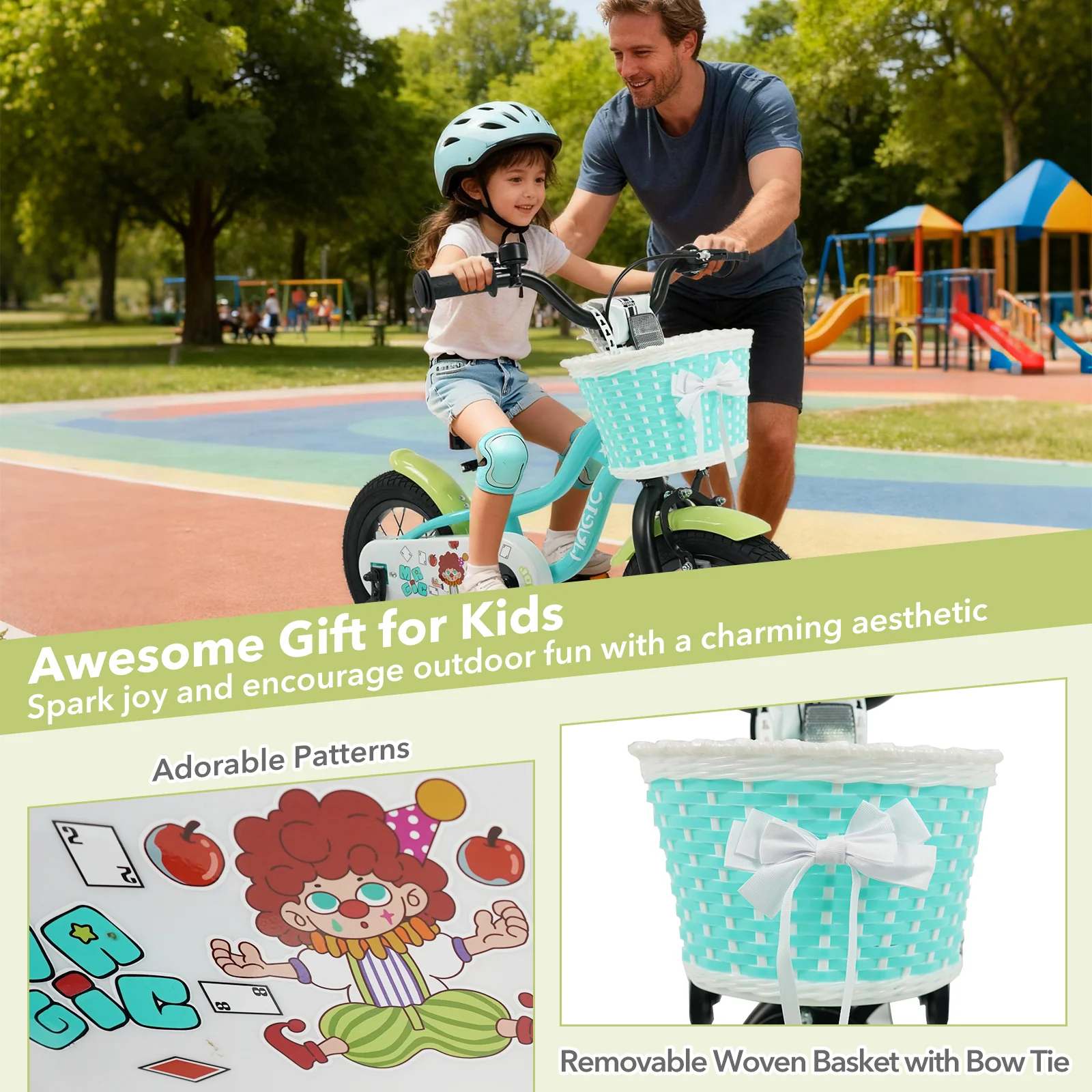 12/14/16 Inch Kids Bike with Training Wheels and Basket Green Color - Image 24