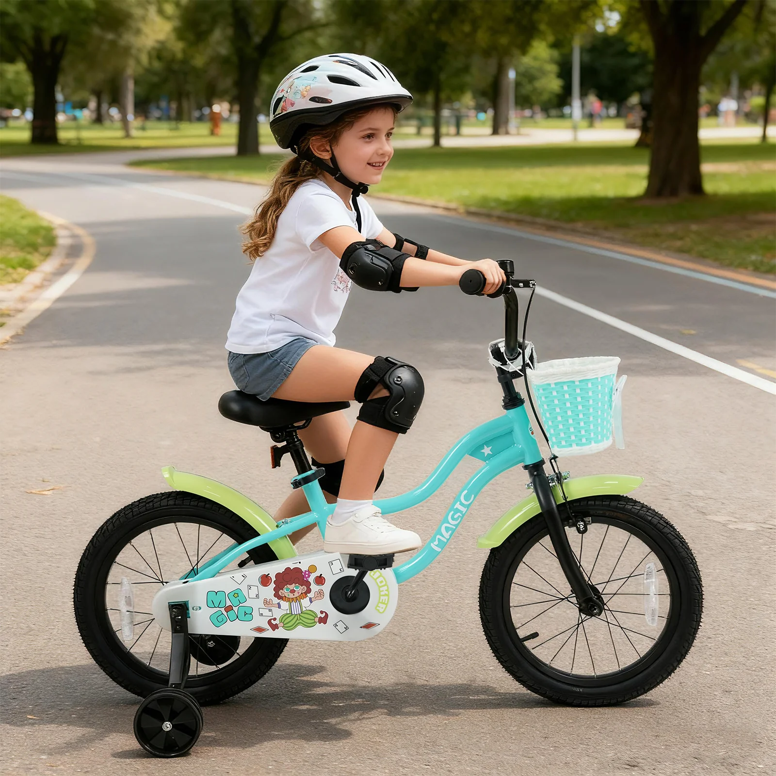 12/14/16 Inch Kids Bike with Training Wheels and Basket Green Color - Image 9