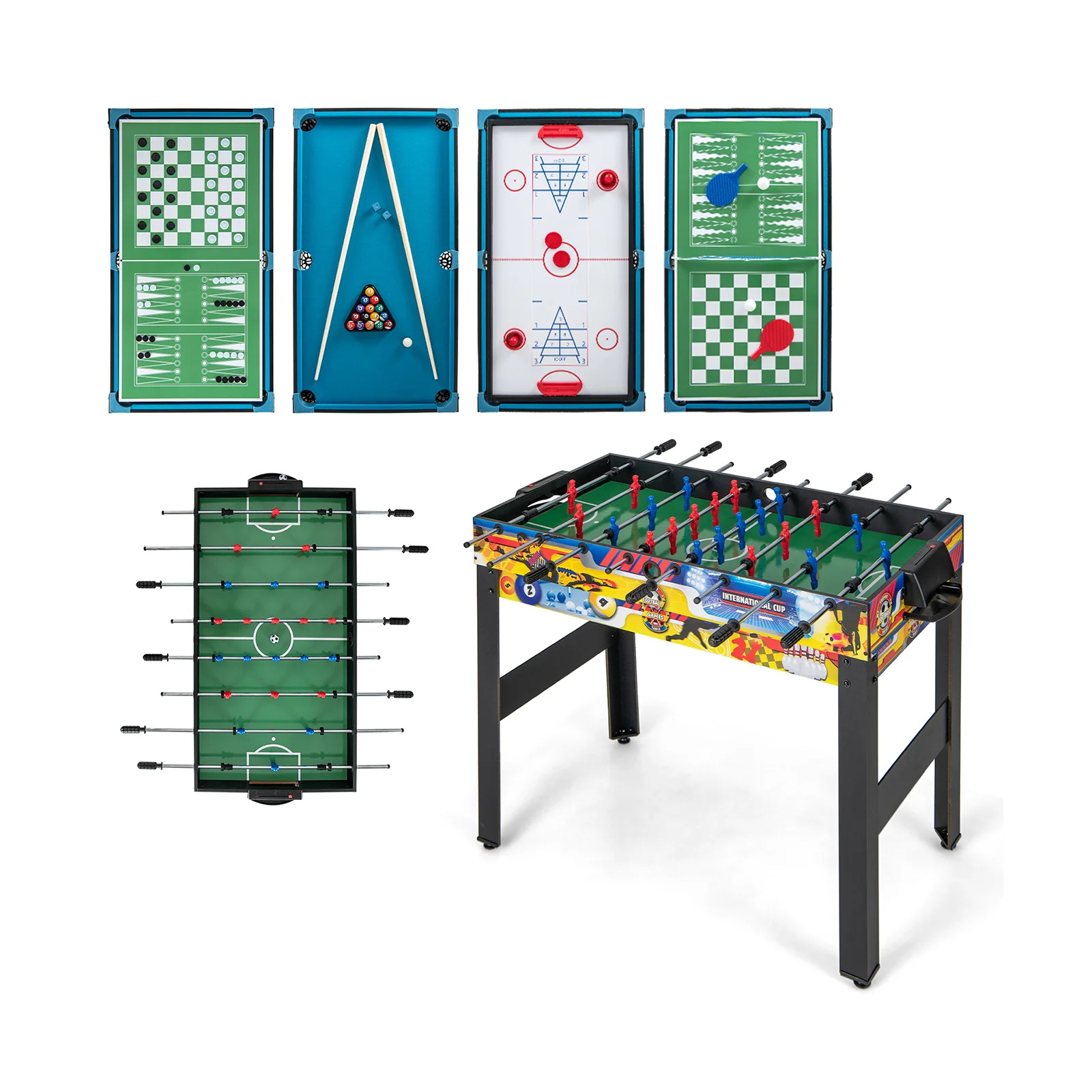 12-in-1 Combo Game Table Set with Foosball Air Hockey Pool Chess and Ping Pong - Image 3