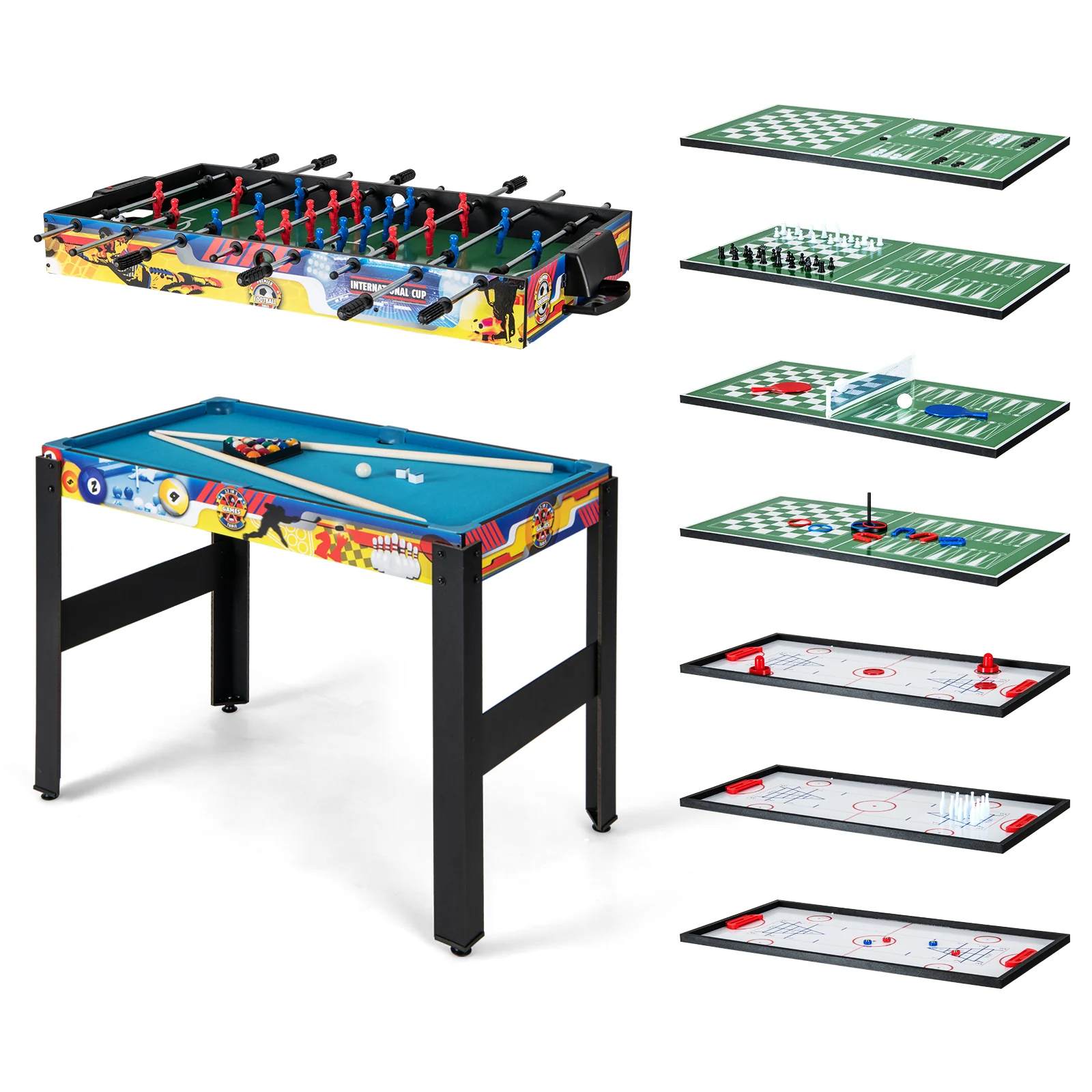 12-in-1 Combo Game Table Set with Foosball Air Hockey Pool Chess and Ping Pong - Image 4