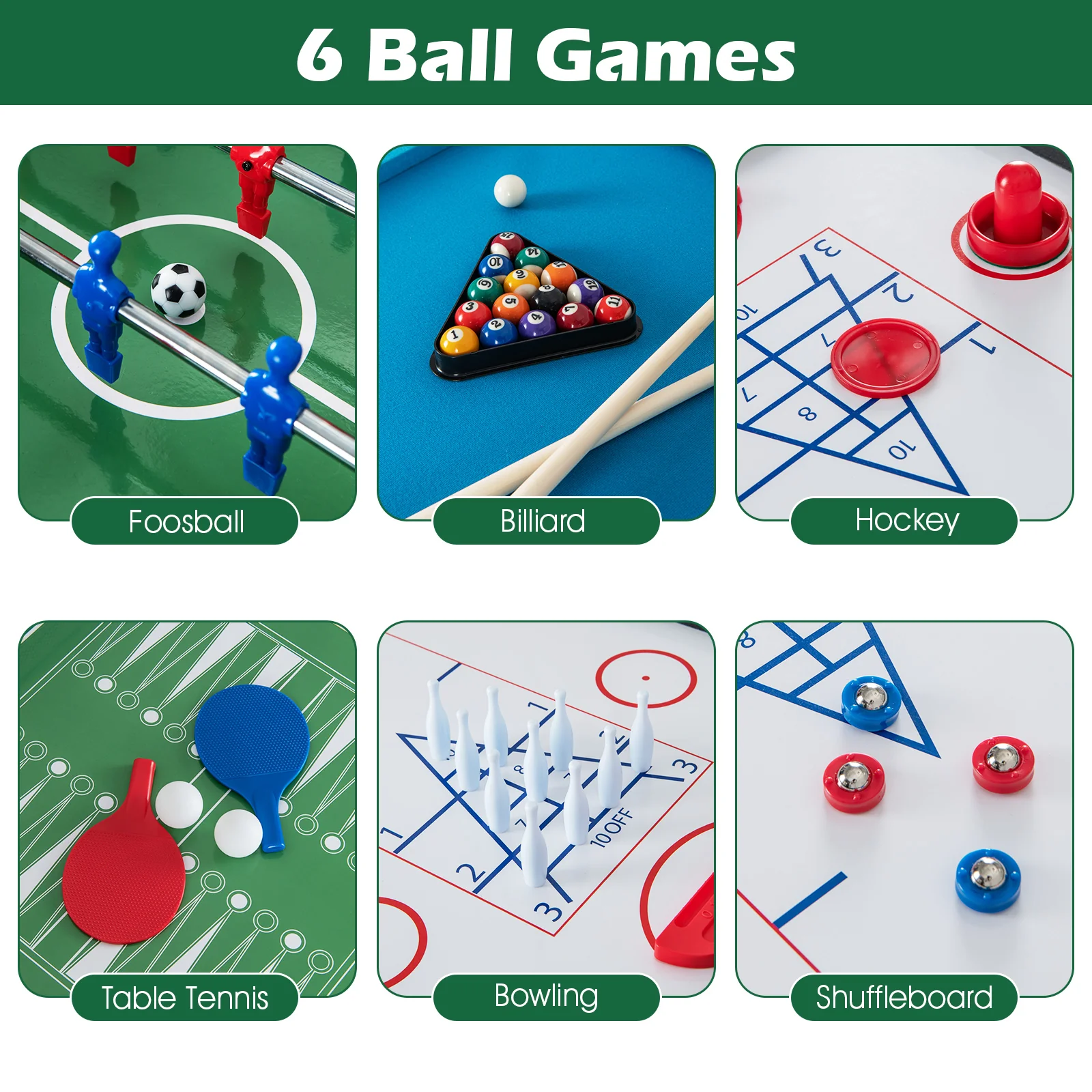 12-in-1 Combo Game Table Set with Foosball Air Hockey Pool Chess and Ping Pong - Image 6