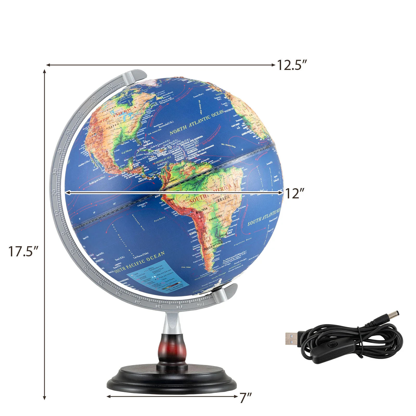 12 Inch Illuminated World Globe Antique Light up Globe Night Lamp - Image 4