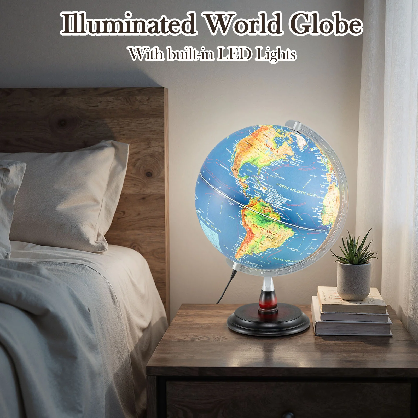 12 Inch Illuminated World Globe Antique Light up Globe Night Lamp - Image 5