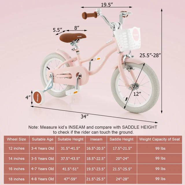 12 Inch Kids Bike with Helmet Protective Set Pink - Image 4