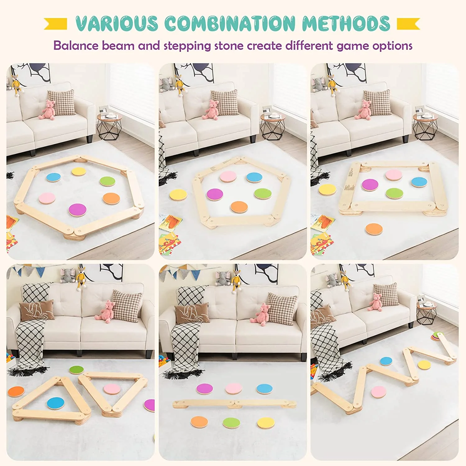 12-Piece Kids Wooden Balance Beam with Colorful Steeping Stones - Image 7