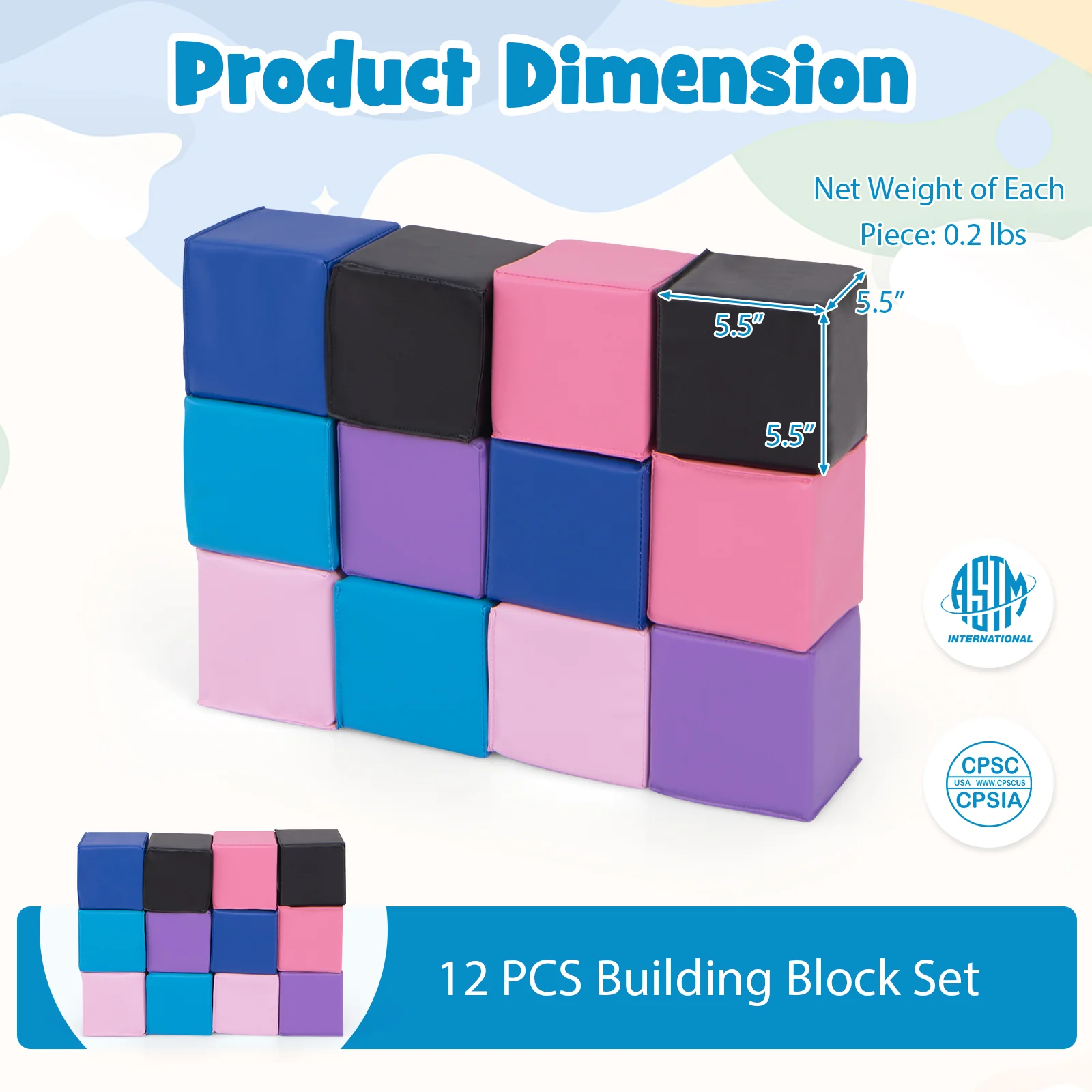 12 Pieces Soft Foam Building Blocks Climbing Foam Cubes Set for Kids - Image 13