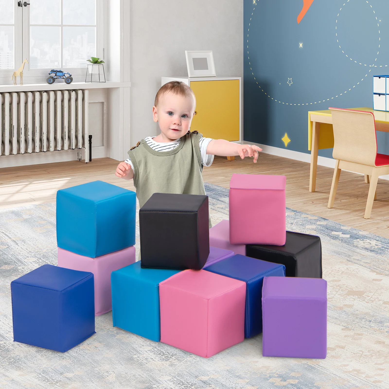 12 Pieces Soft Foam Building Blocks Climbing Foam Cubes Set for Kids - Image 14