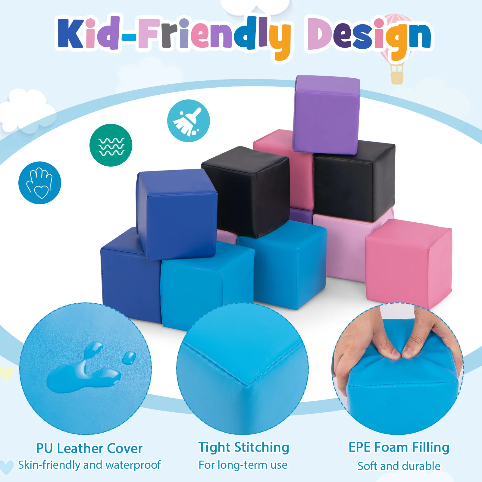 12 Pieces Soft Foam Building Blocks Climbing Foam Cubes Set for Kids - Image 16