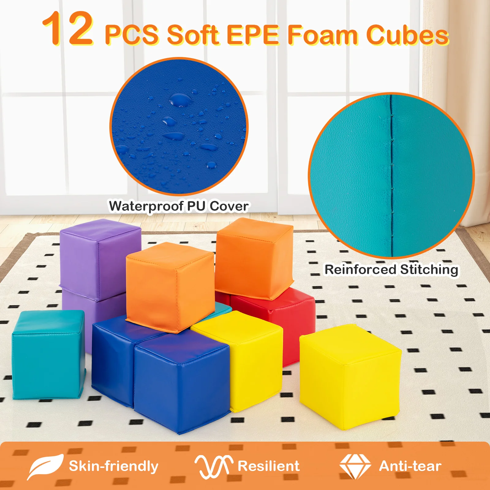 12 Pieces Soft Foam Building Blocks Climbing Foam Cubes Set for Kids - Image 6