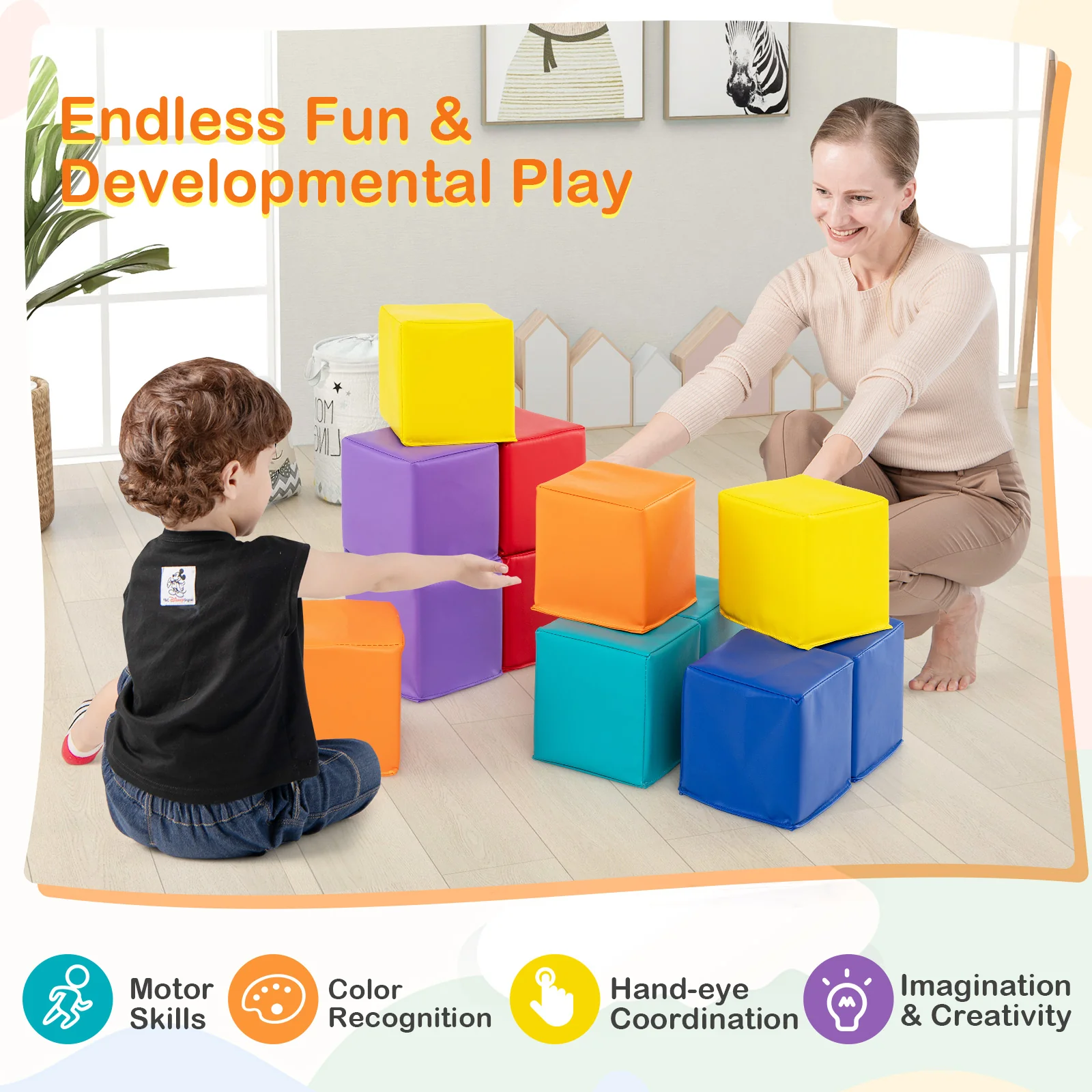 12 Pieces Soft Foam Building Blocks Climbing Foam Cubes Set for Kids - Image 8