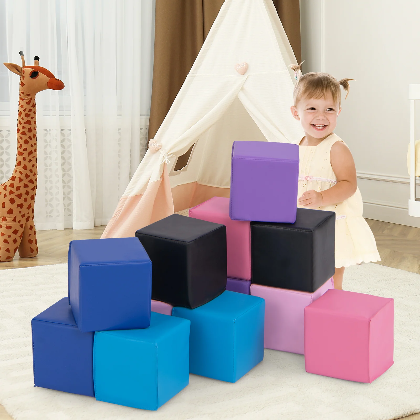 12 Pieces Soft Foam Building Blocks Climbing Foam Cubes Set for Kids - Image 9