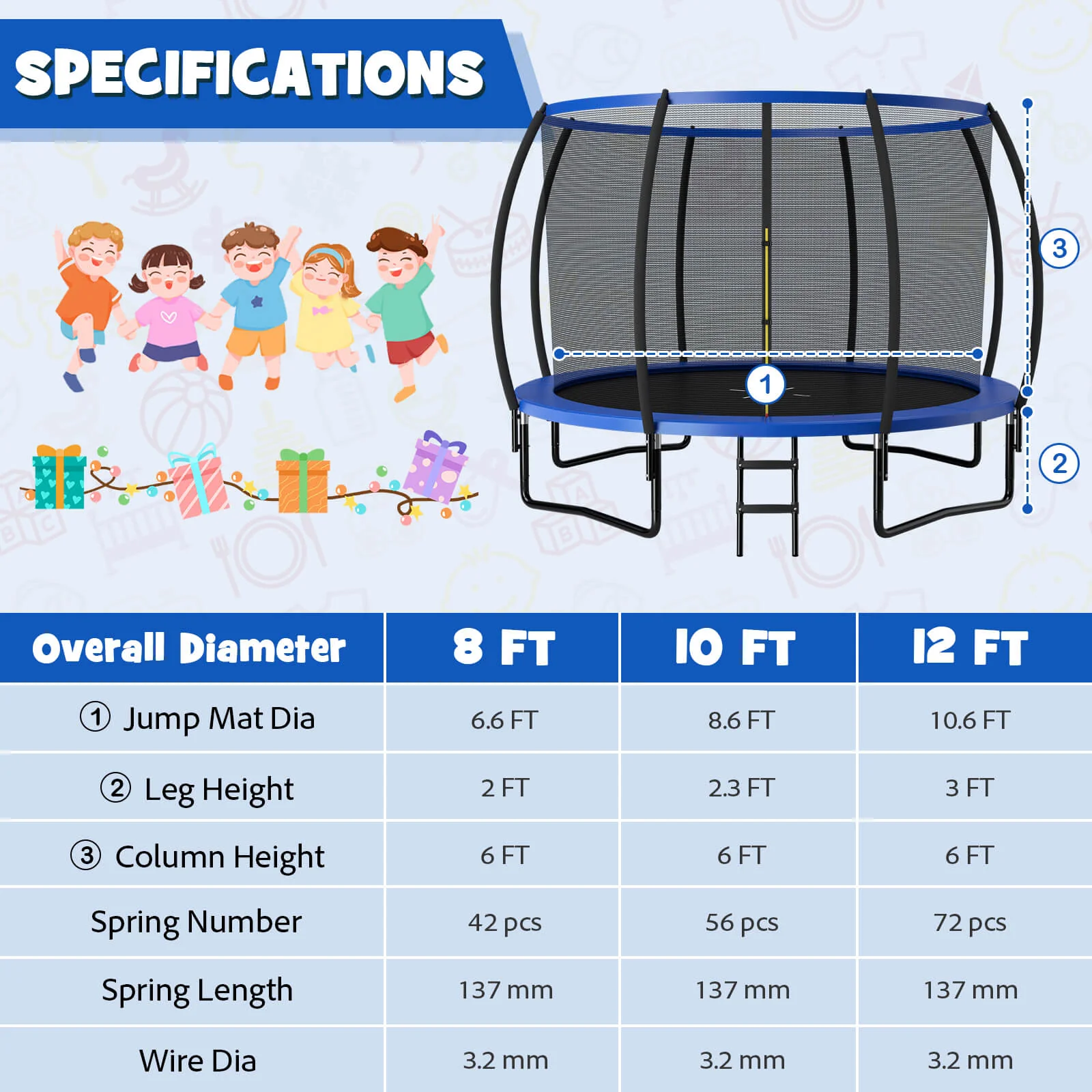 12FT ASTM Approved Recreational Trampoline with Ladder - Image 11