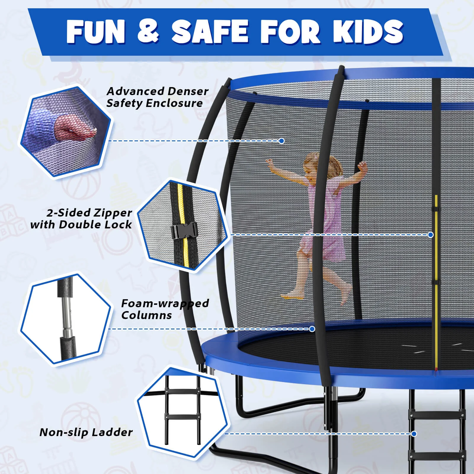 12FT ASTM Approved Recreational Trampoline with Ladder - Image 15