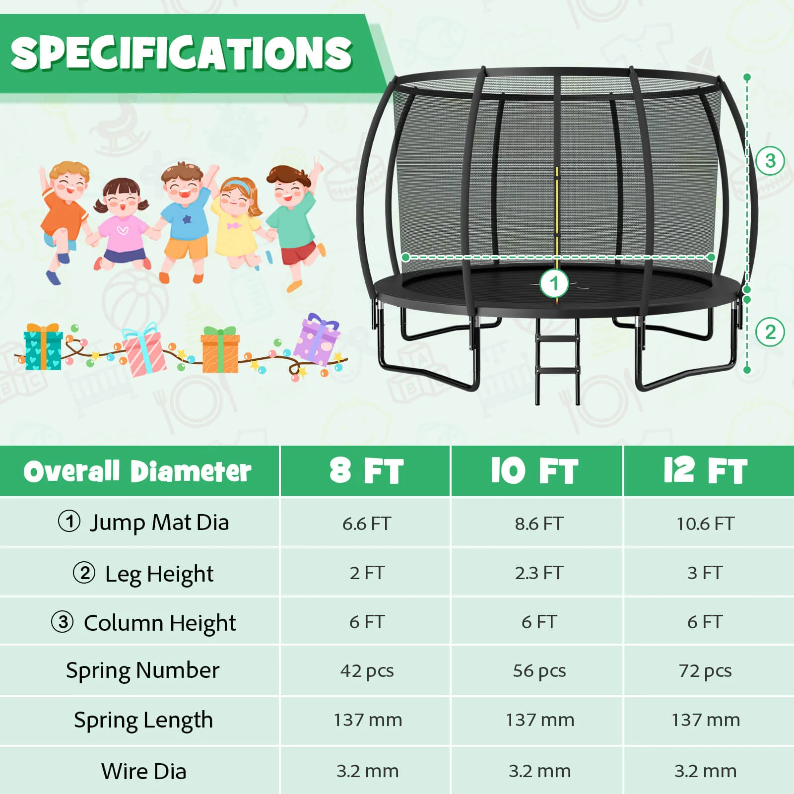 12FT ASTM Approved Recreational Trampoline with Ladder - Image 3