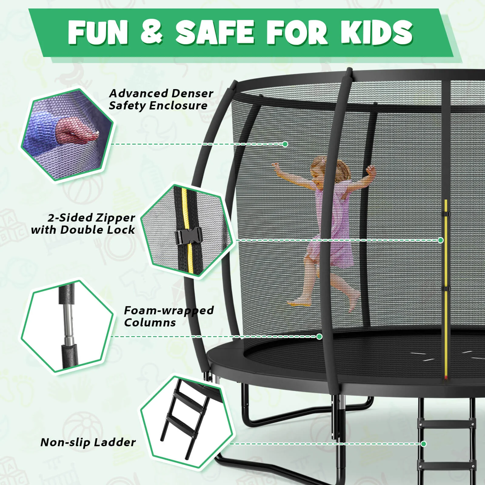 12FT ASTM Approved Recreational Trampoline with Ladder - Image 8