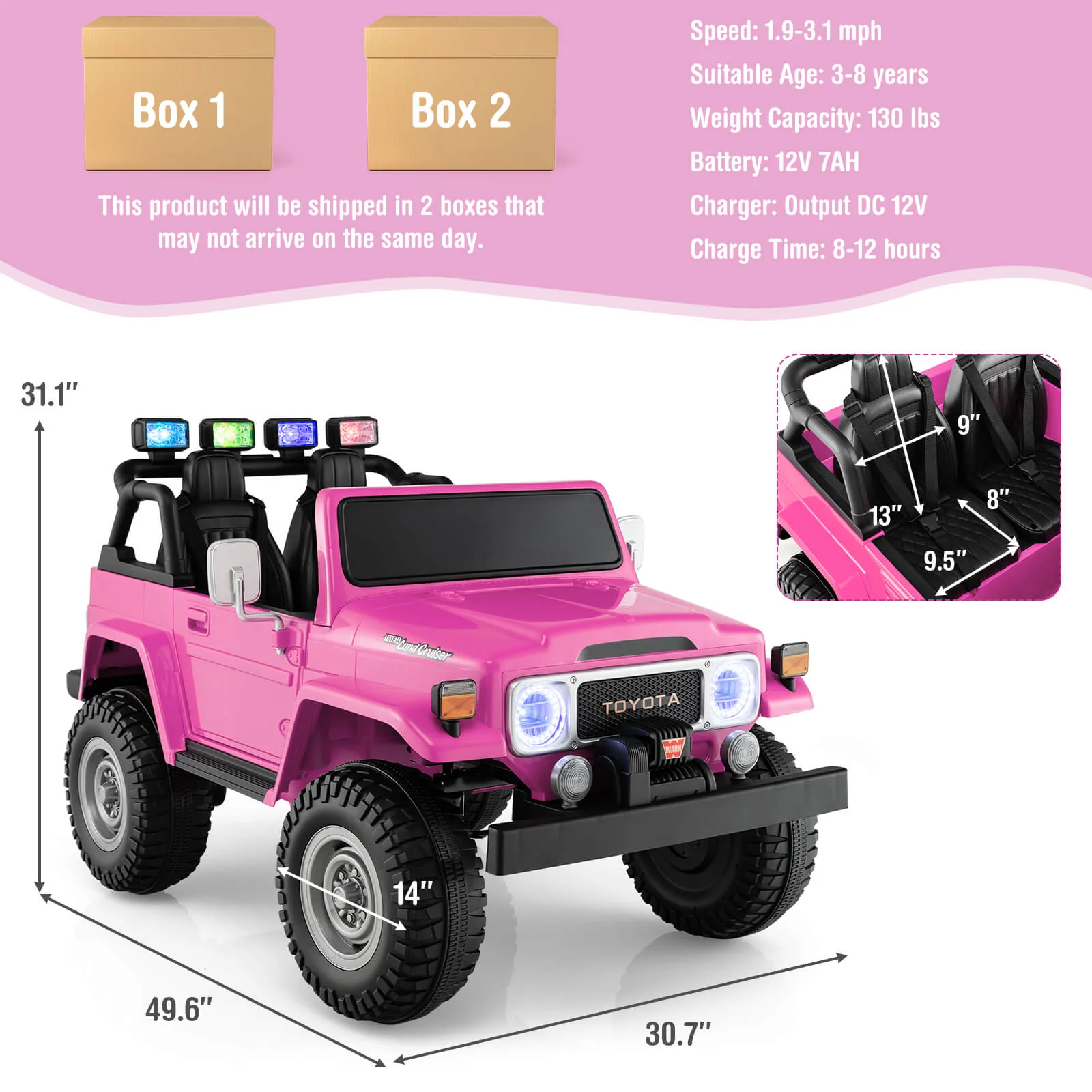 12V 2-Seat Licensed Kids Ride On Toyota FJ40 Car with 2.4G Remote Control - Image 12