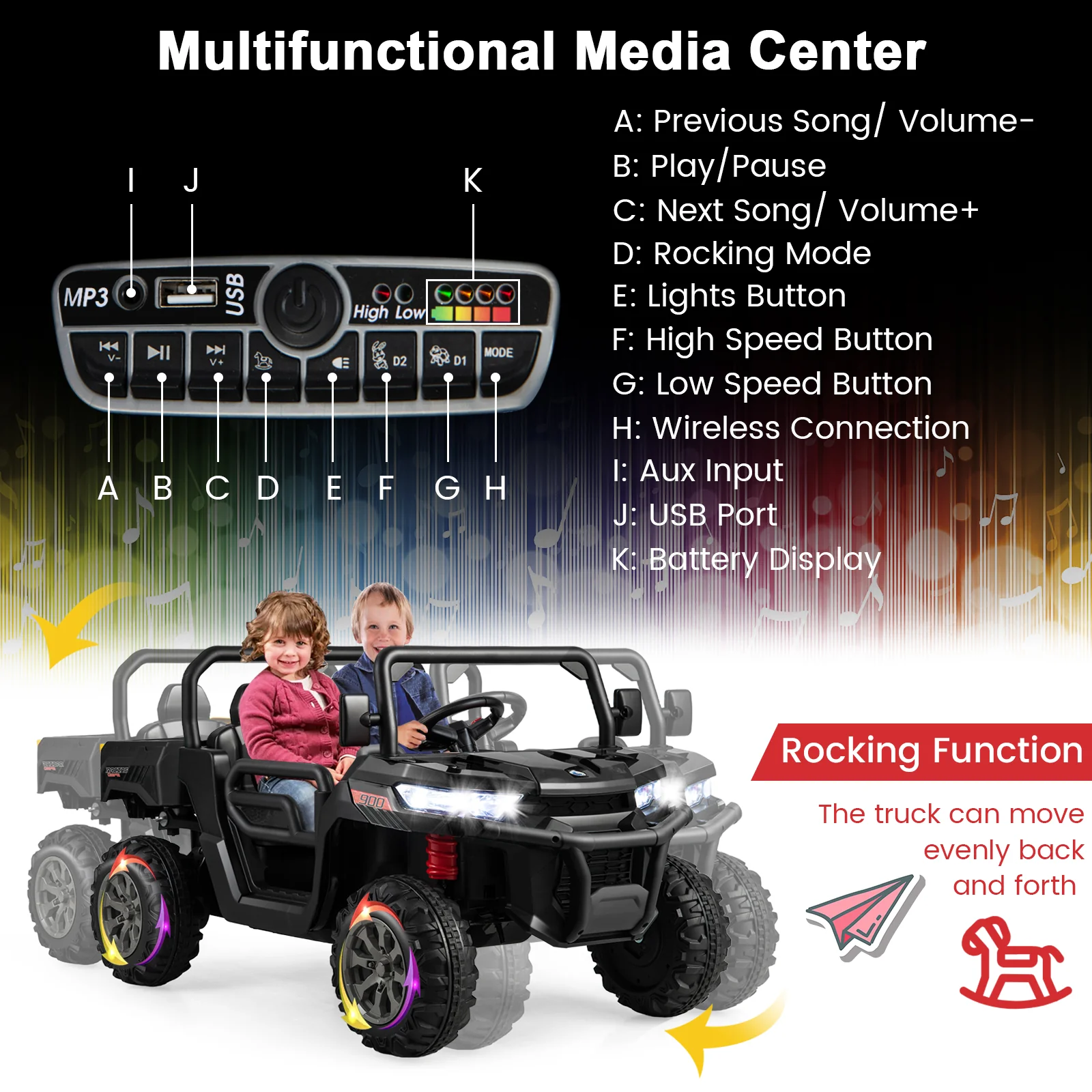 12V 2-Seater Kids Ride On Dump Truck with Dump Bed and Shovel - Image 15