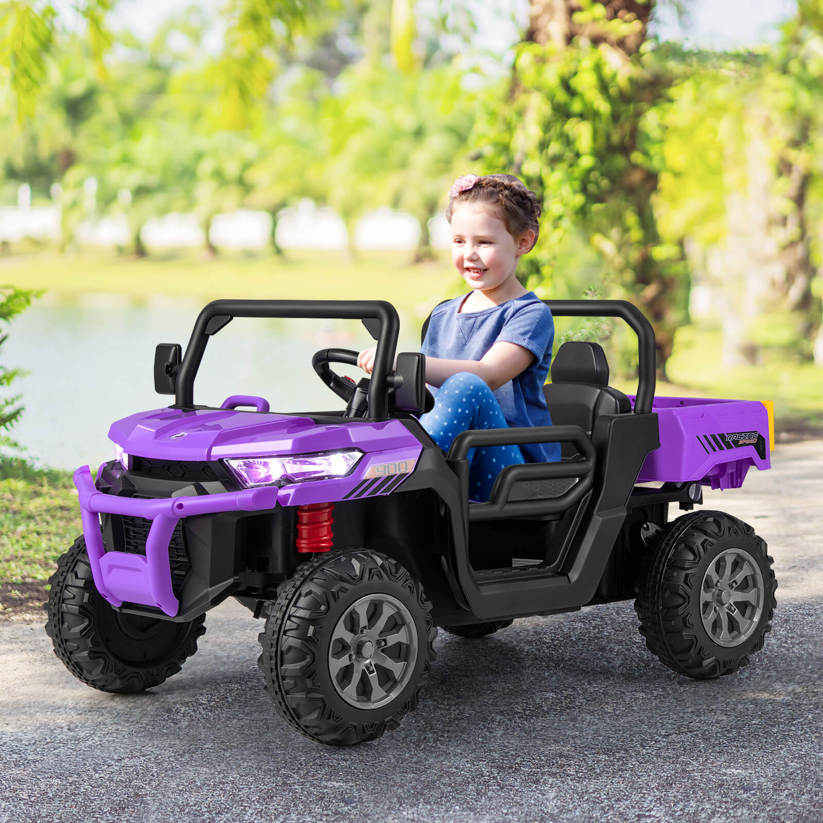 12V 2-Seater Kids Ride On Dump Truck with Dump Bed and Shovel - Image 2