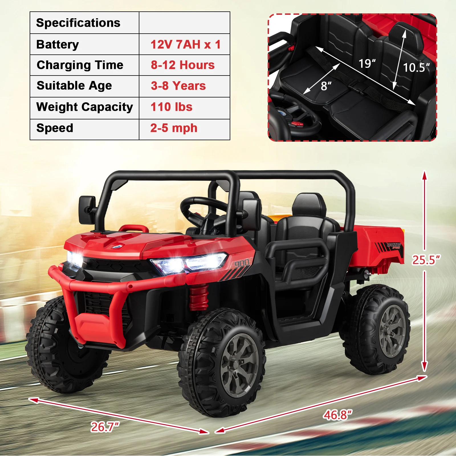 12V 2-Seater Kids Ride On Dump Truck with Dump Bed and Shovel - Image 21
