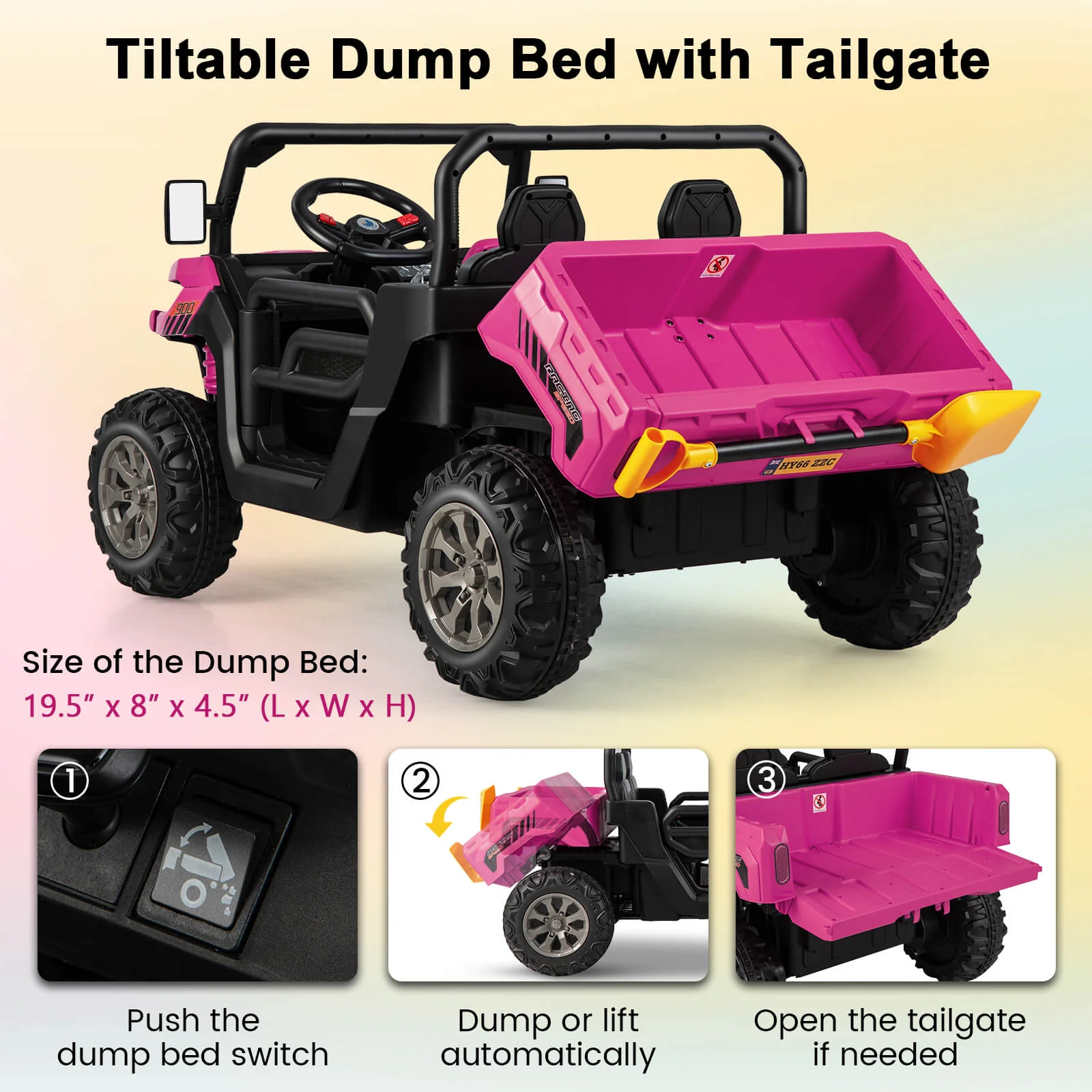 12V 2-Seater Kids Ride On Dump Truck with Dump Bed and Shovel - Image 31