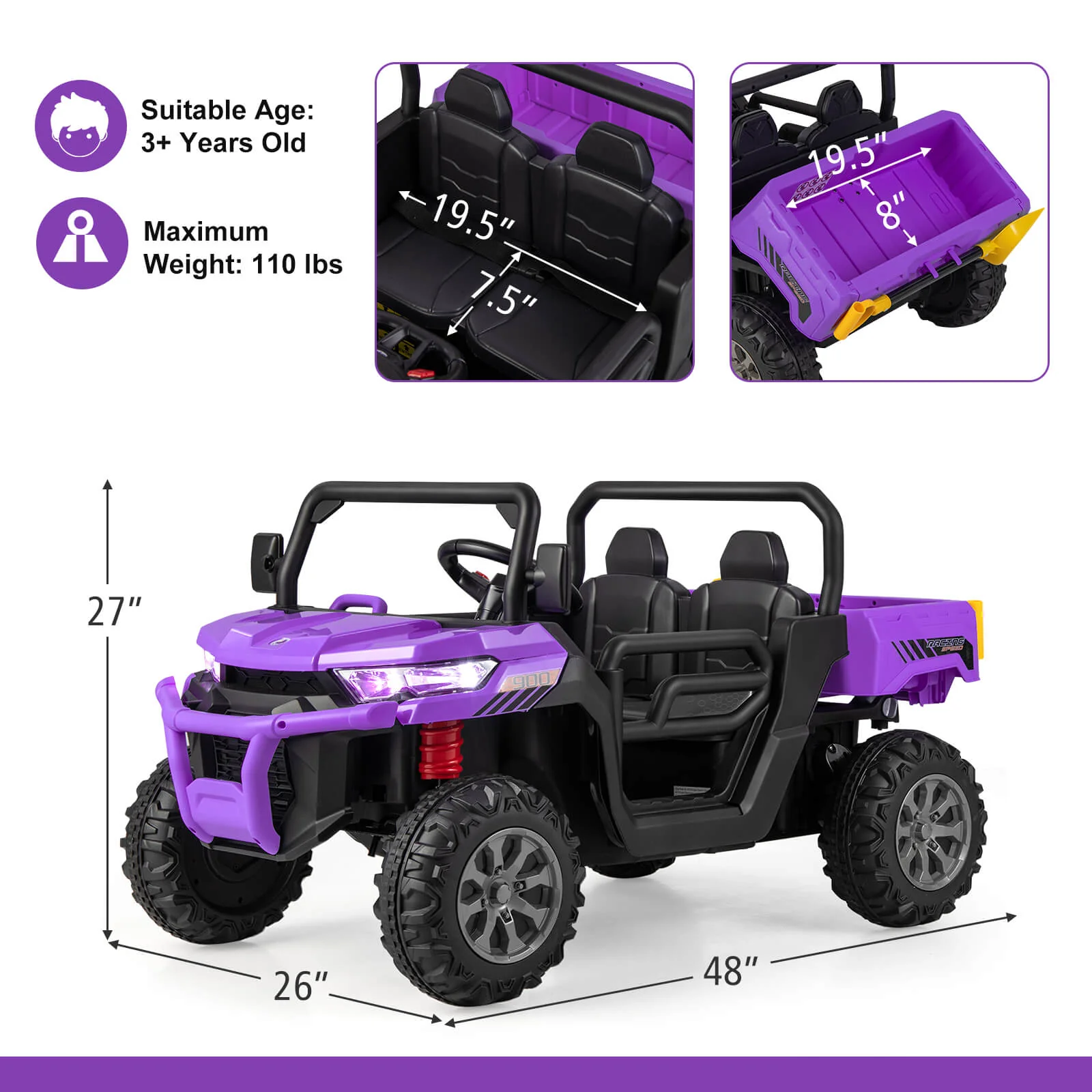12V 2-Seater Kids Ride On Dump Truck with Dump Bed and Shovel - Image 5
