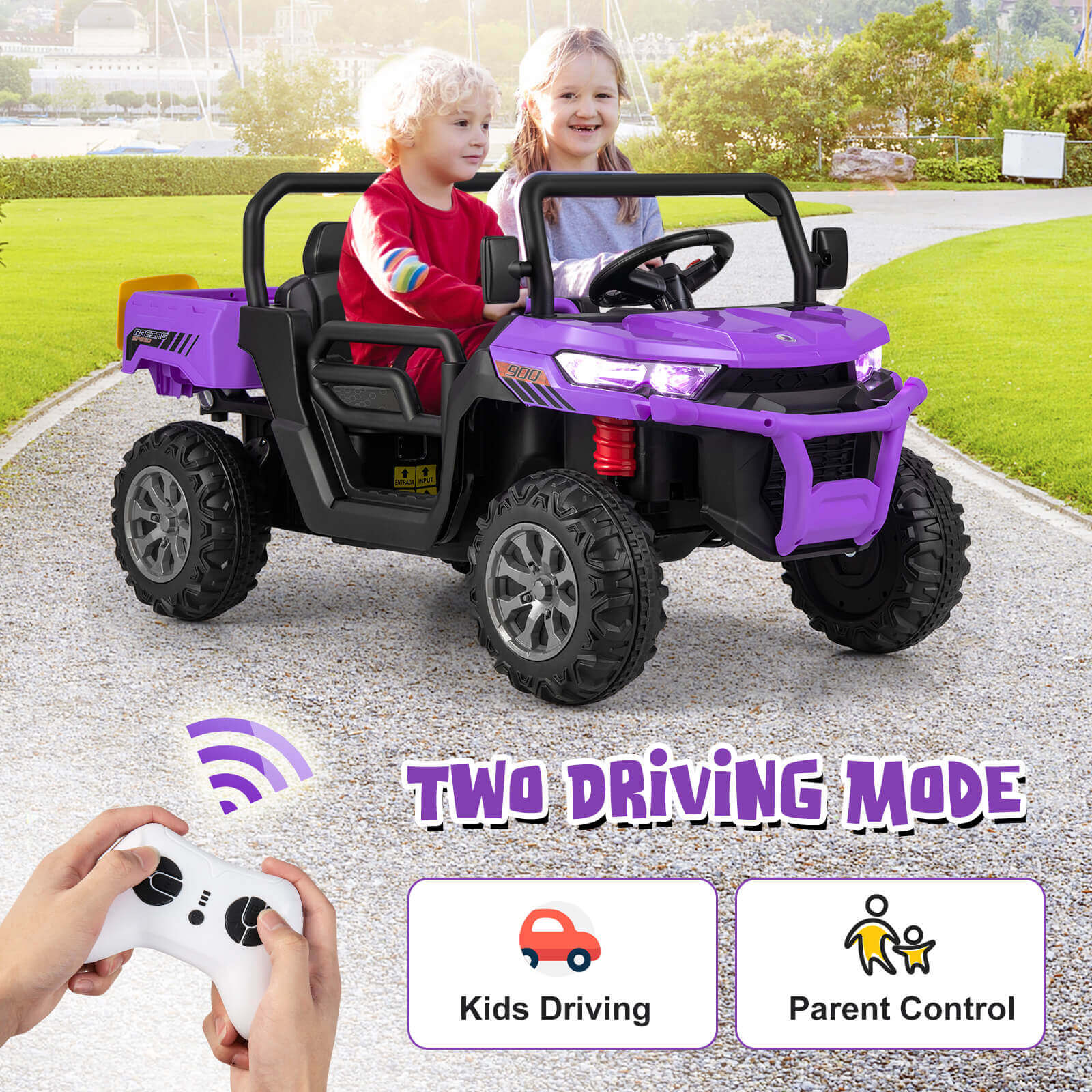 12V 2-Seater Kids Ride On Dump Truck with Dump Bed and Shovel - Image 7