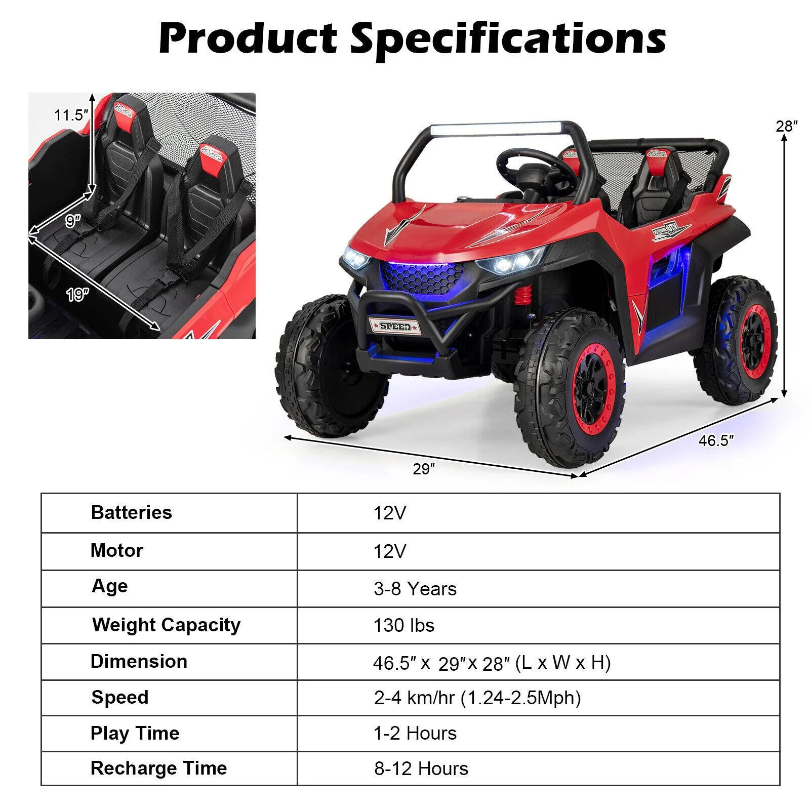 12V 2-Seater Kids Ride on UTV with Slow Start Function Music - Image 4