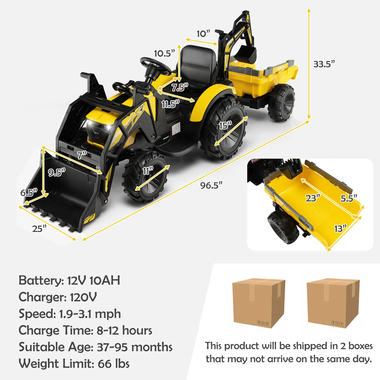 12V 3 in 1 Kids Ride On Excavator with Shovel Bucket and Music - Image 12