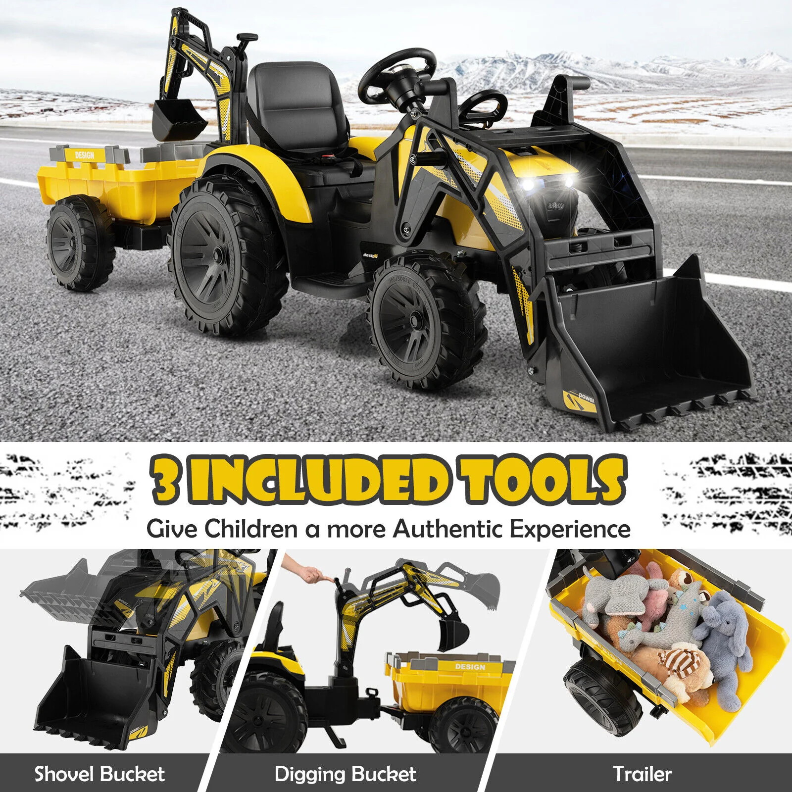 12V 3 in 1 Kids Ride On Excavator with Shovel Bucket and Music - Image 14