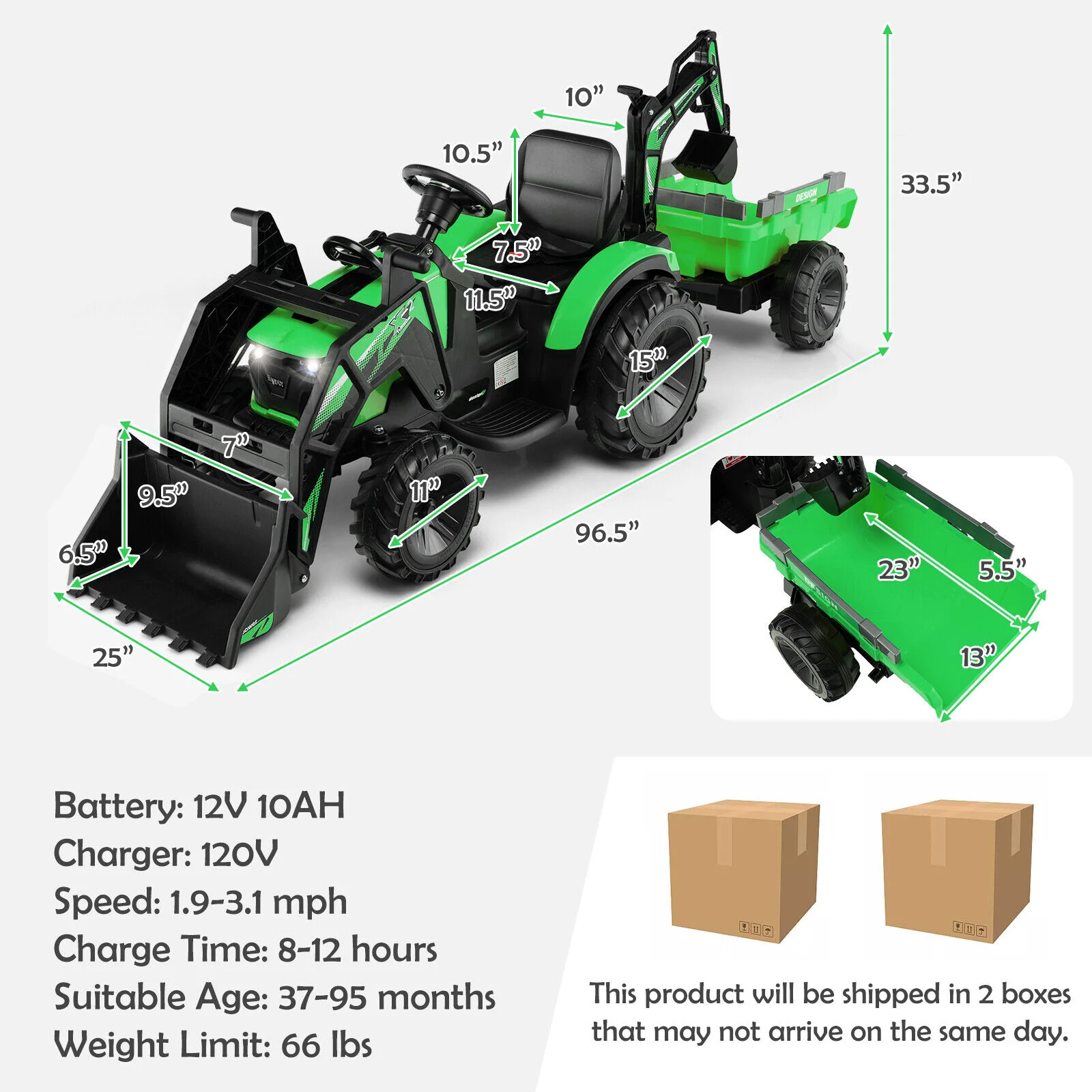 12V 3 in 1 Kids Ride On Excavator with Shovel Bucket and Music - Image 4