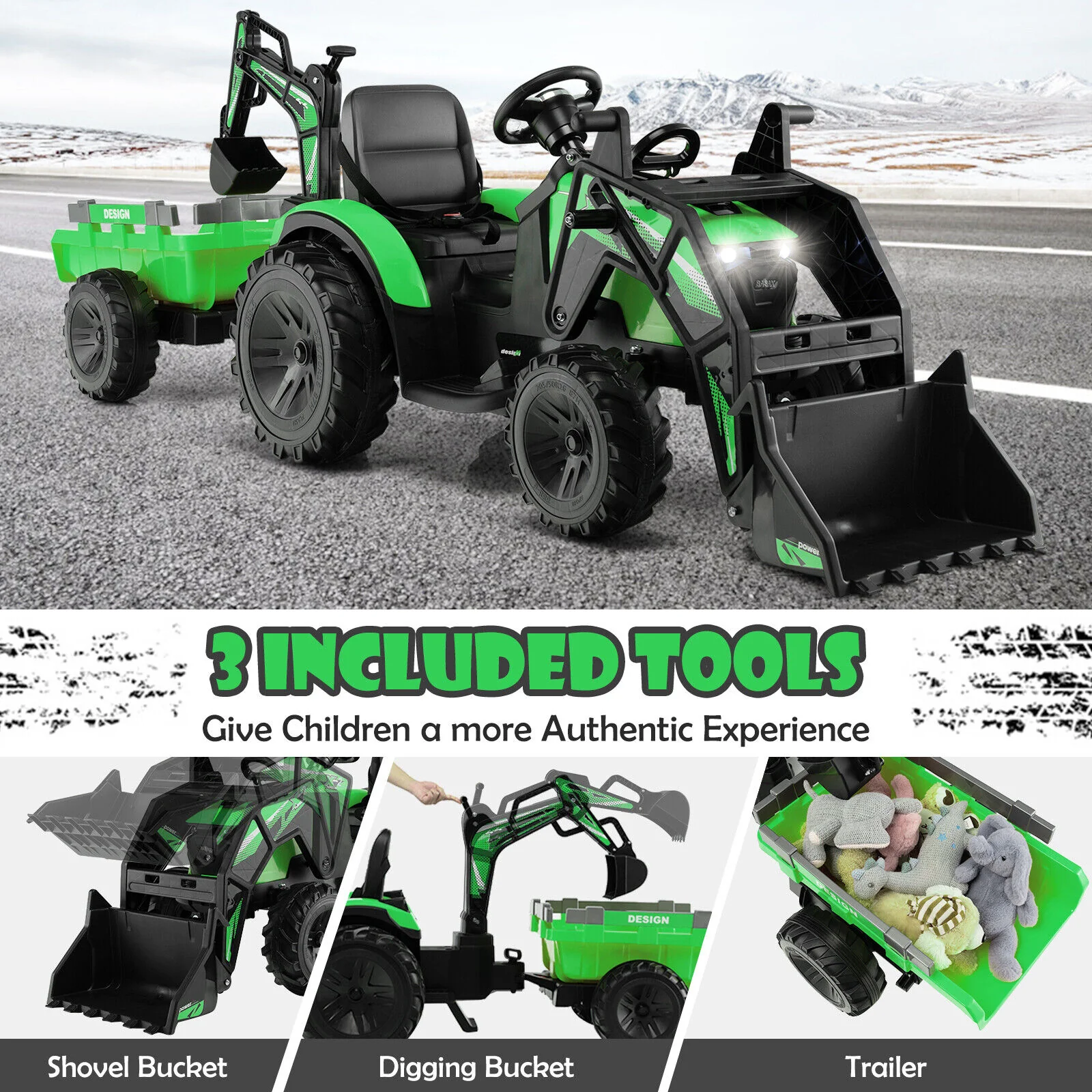 12V 3 in 1 Kids Ride On Excavator with Shovel Bucket and Music - Image 6