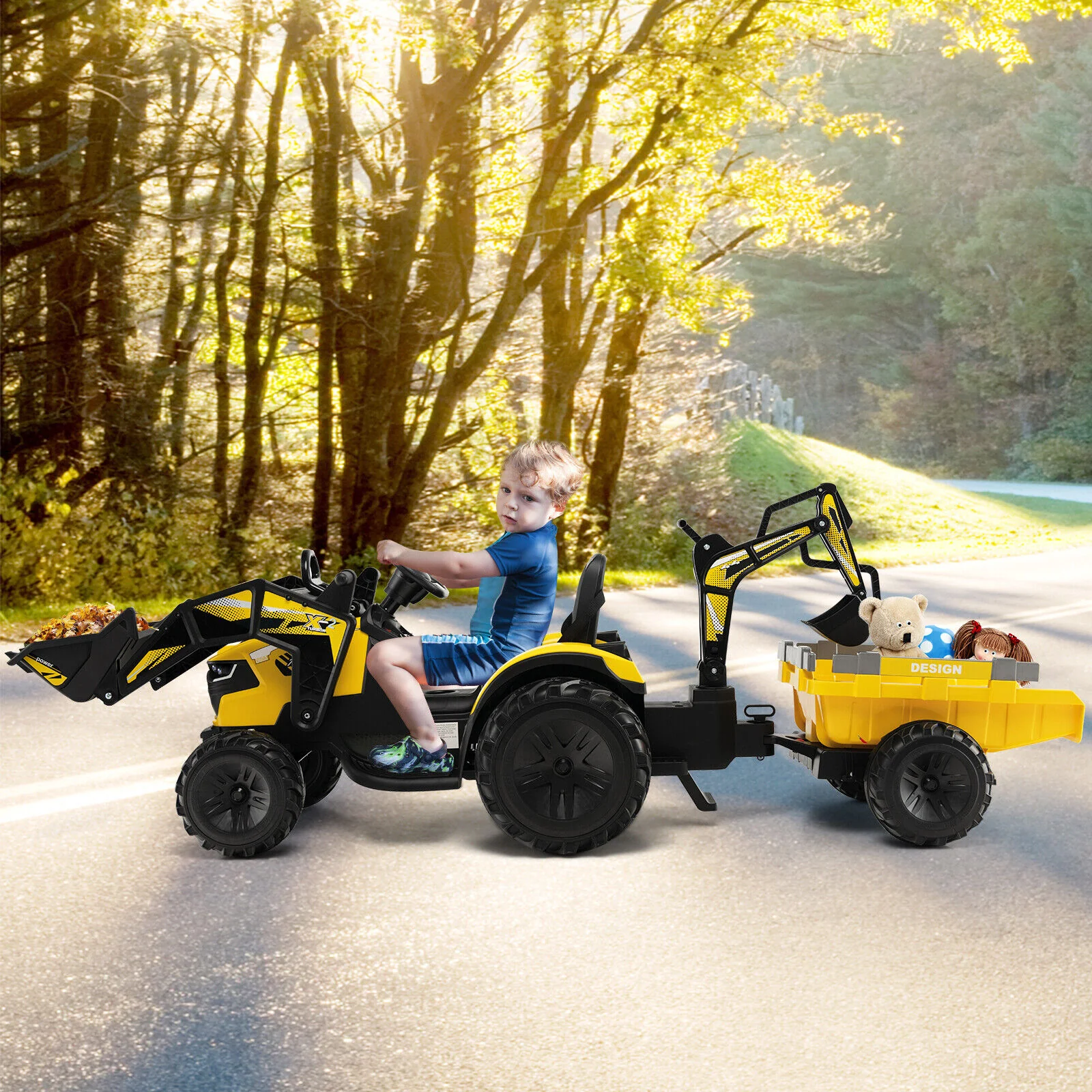 12V 3 in 1 Kids Ride On Excavator with Shovel Bucket and Music - Image 9