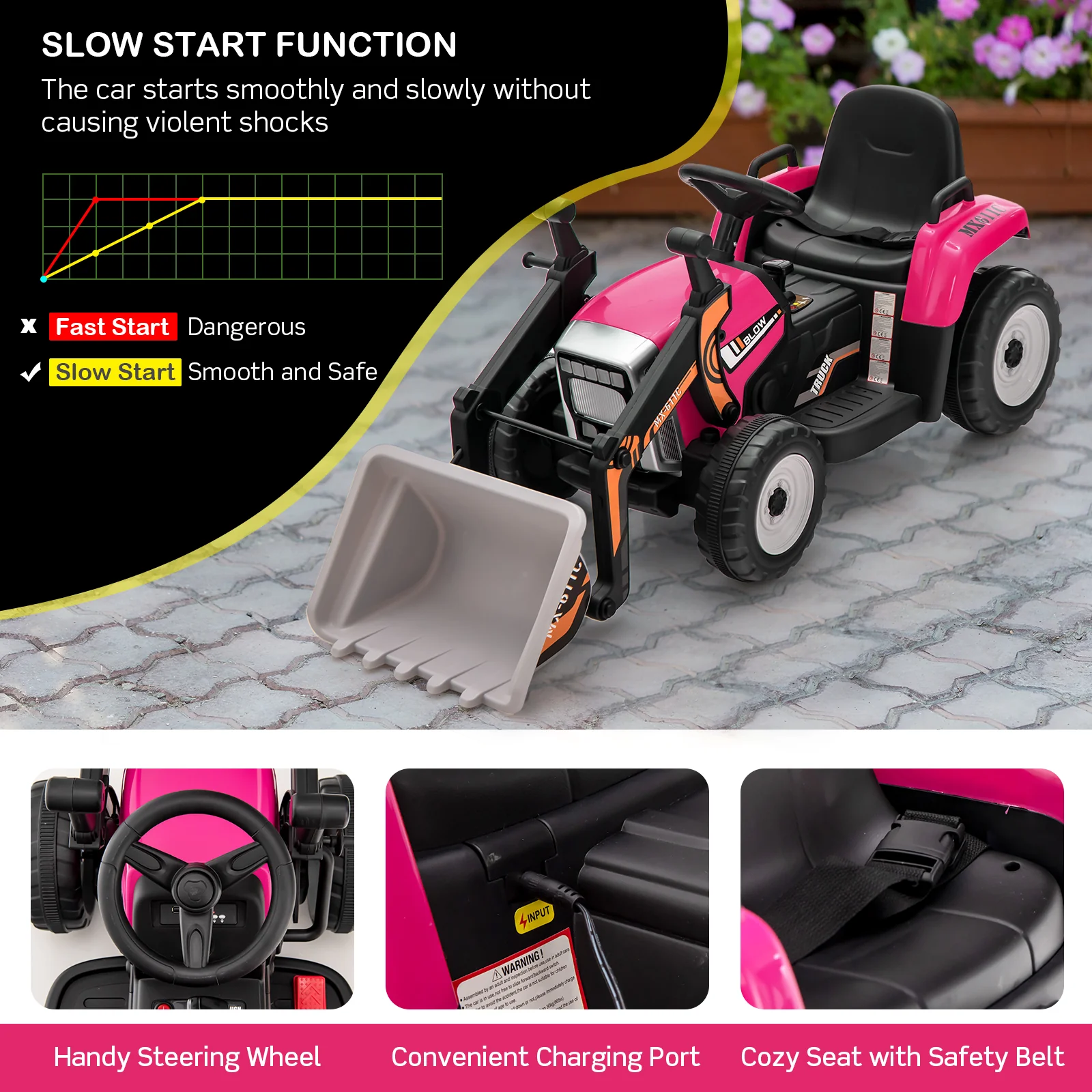 12V Battery Powered Kids Ride on Excavator with Adjustable Arm and Bucket - Image 11
