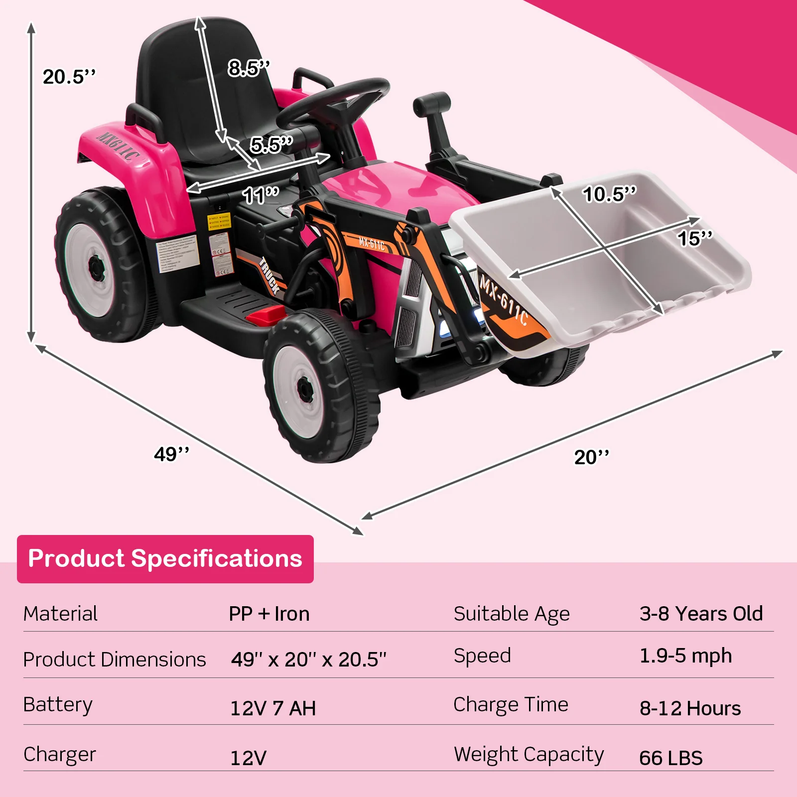 12V Battery Powered Kids Ride on Excavator with Adjustable Arm and Bucket - Image 12