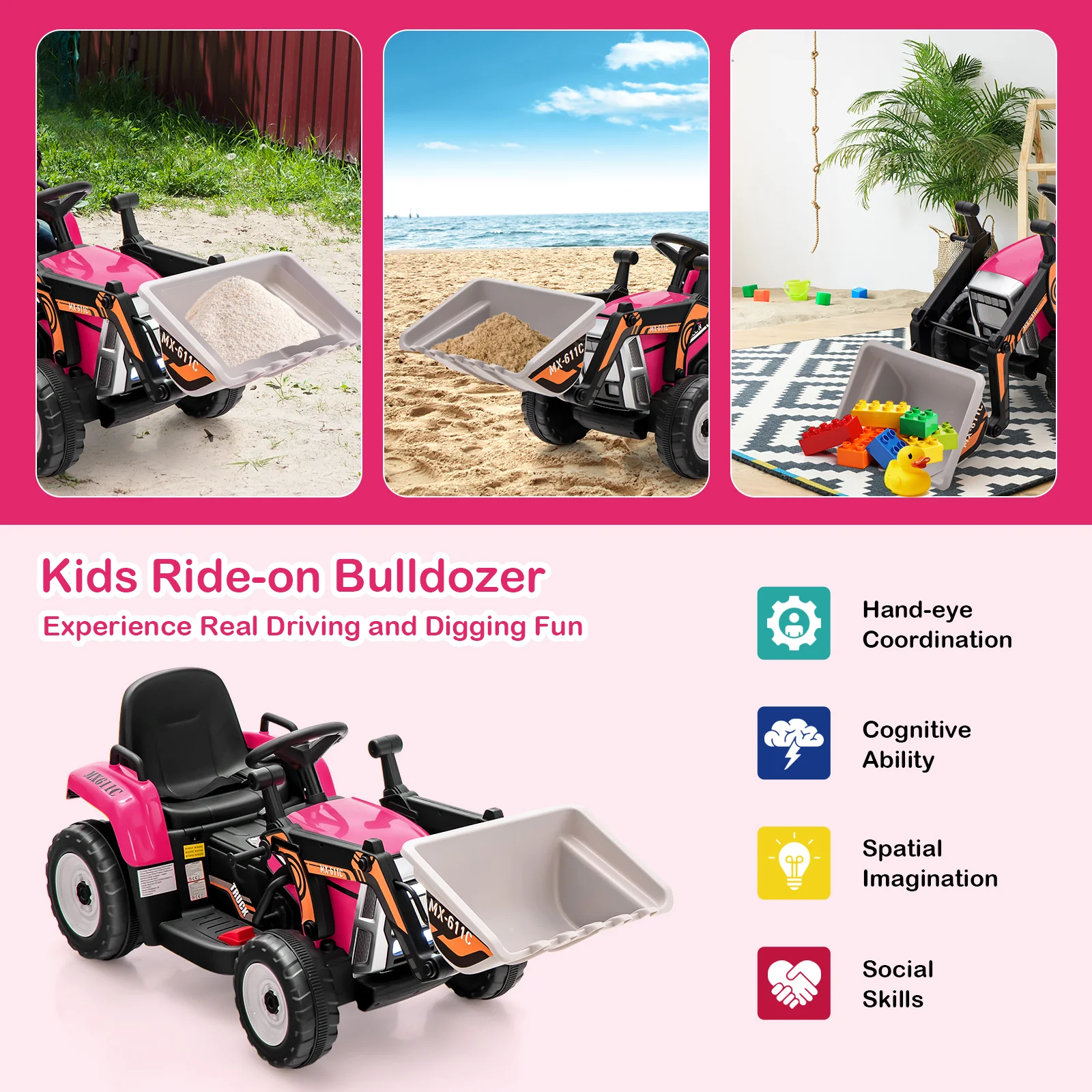 12V Battery Powered Kids Ride on Excavator with Adjustable Arm and Bucket - Image 13