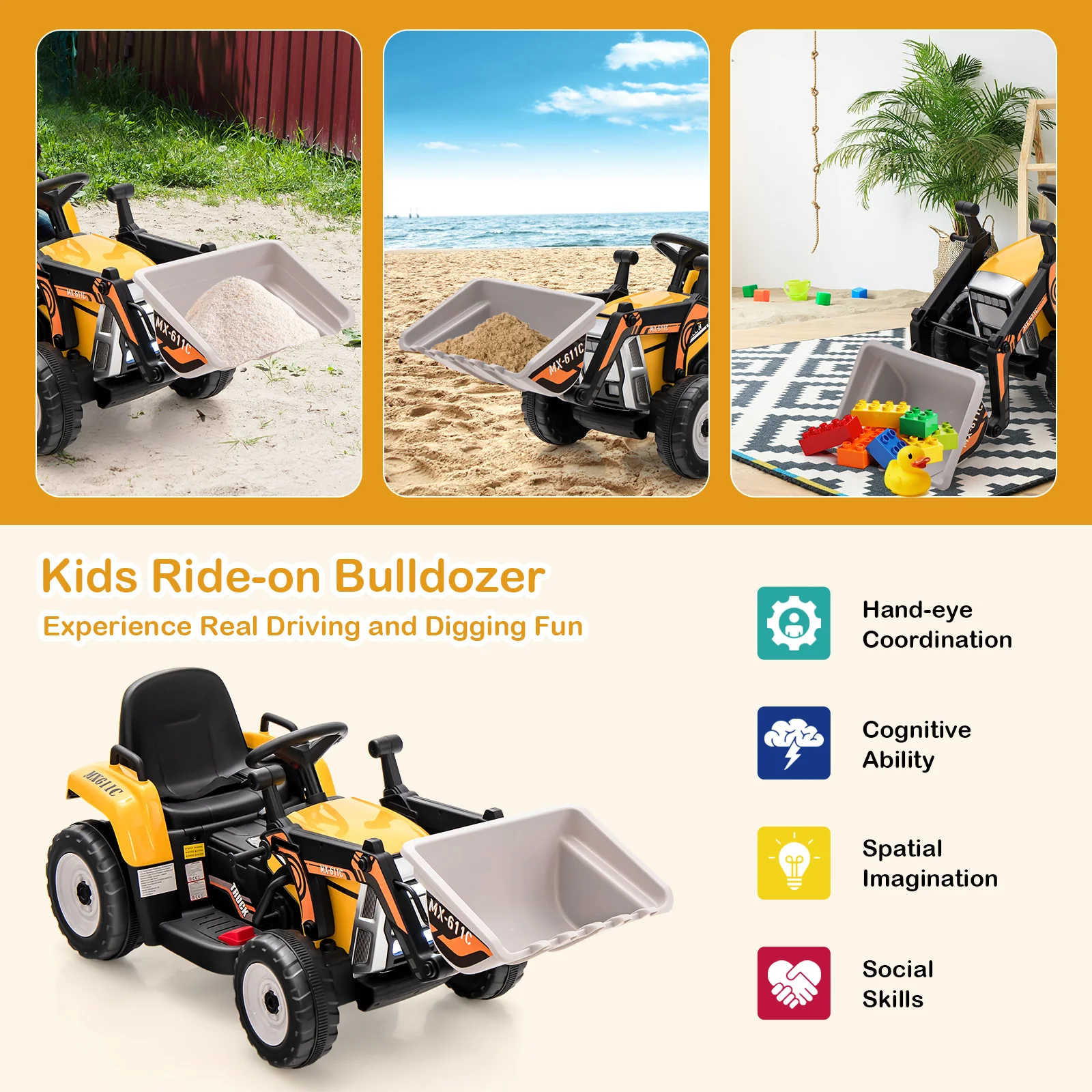 12V Battery Powered Kids Ride on Excavator with Adjustable Arm and Bucket - Image 21