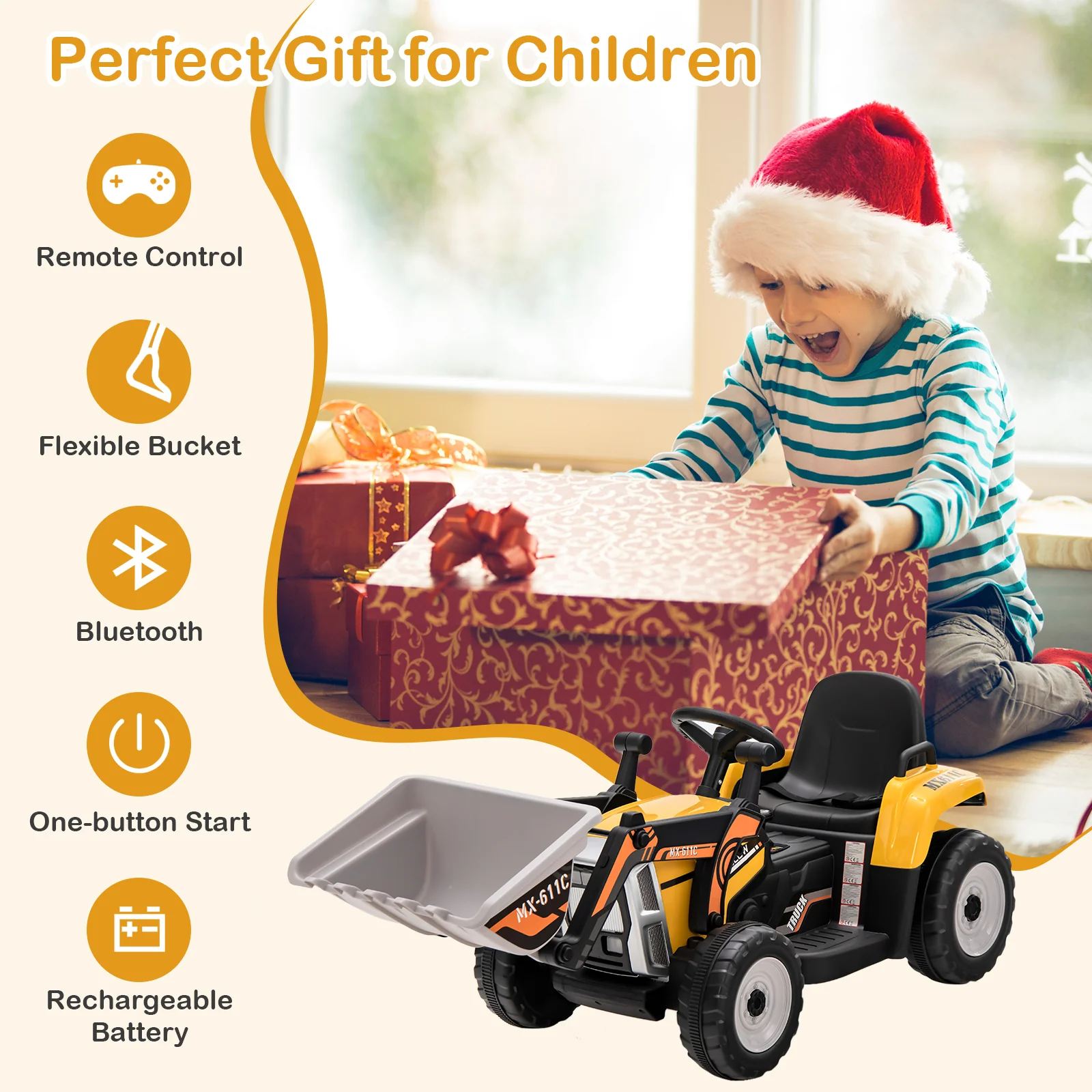 12V Battery Powered Kids Ride on Excavator with Adjustable Arm and Bucket - Image 23