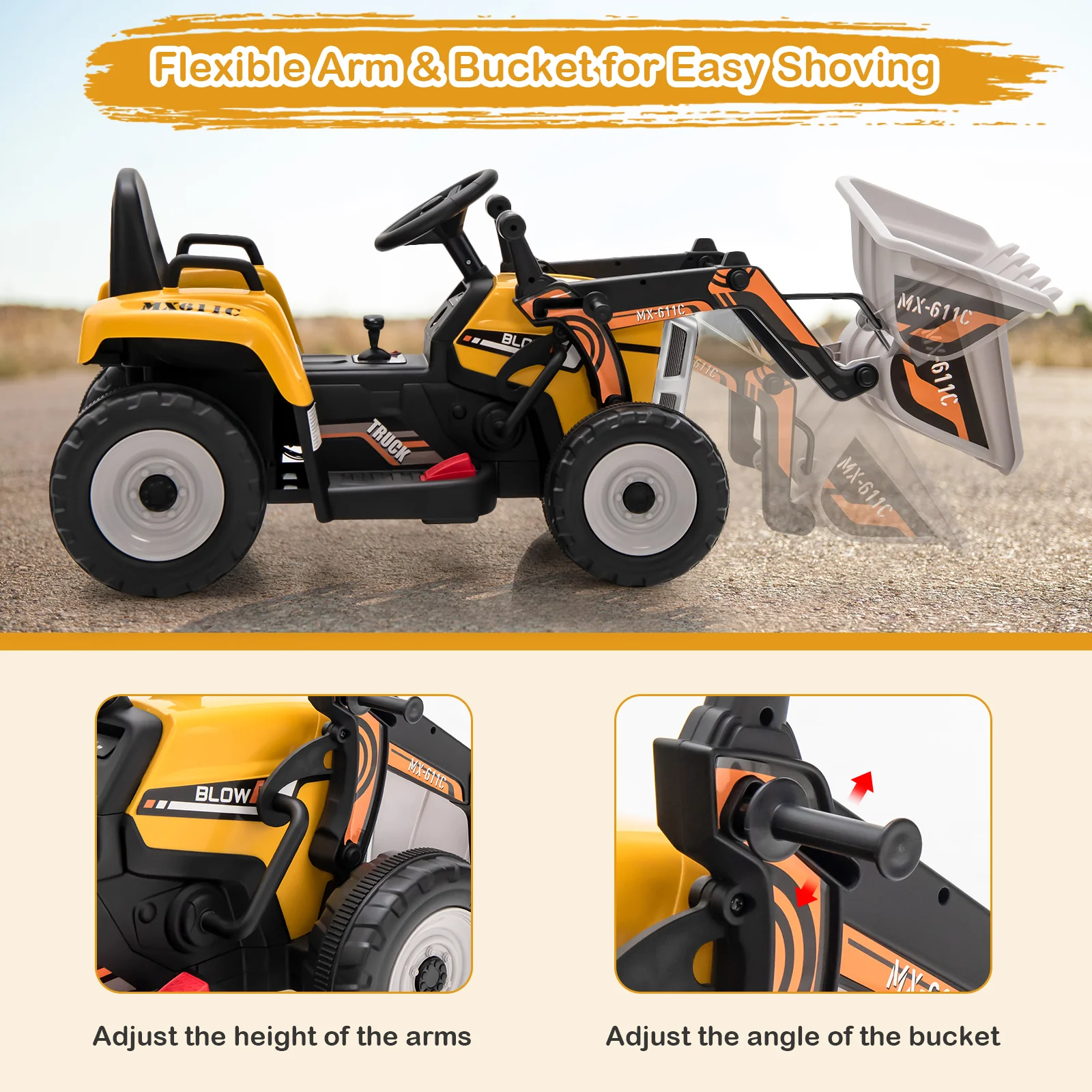 12V Battery Powered Kids Ride on Excavator with Adjustable Arm and Bucket - Image 24