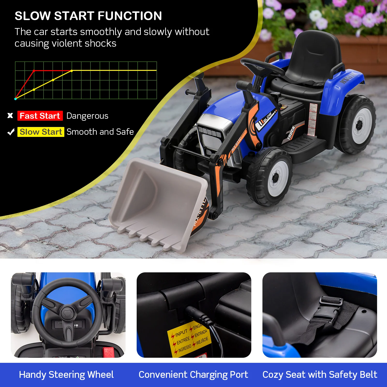 12V Battery Powered Kids Ride on Excavator with Adjustable Arm and Bucket - Image 3