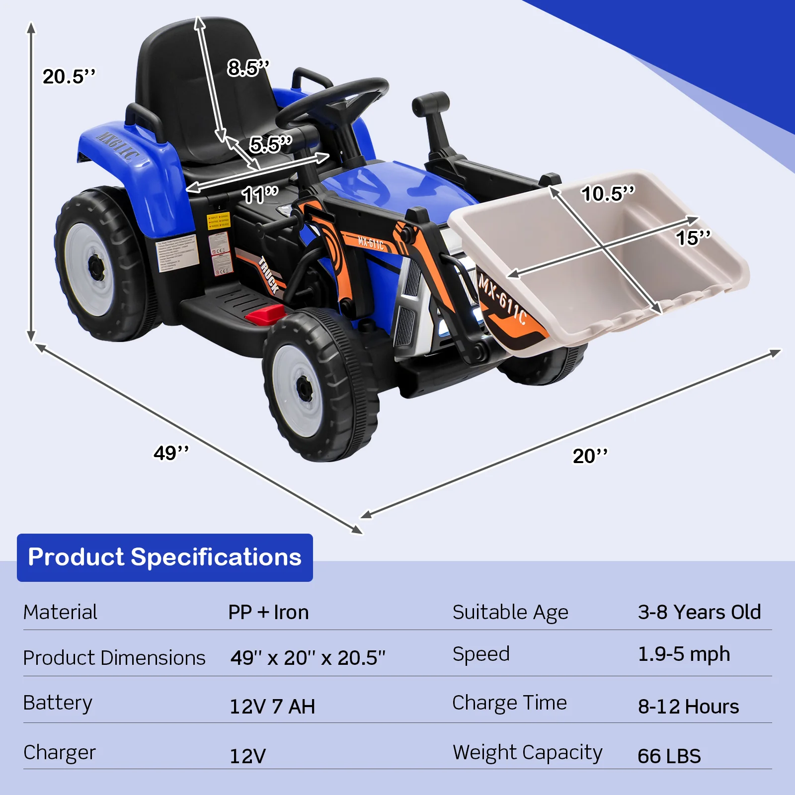 12V Battery Powered Kids Ride on Excavator with Adjustable Arm and Bucket - Image 4