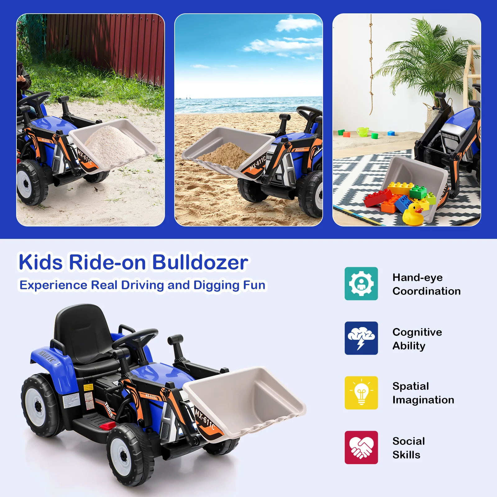 12V Battery Powered Kids Ride on Excavator with Adjustable Arm and Bucket - Image 5