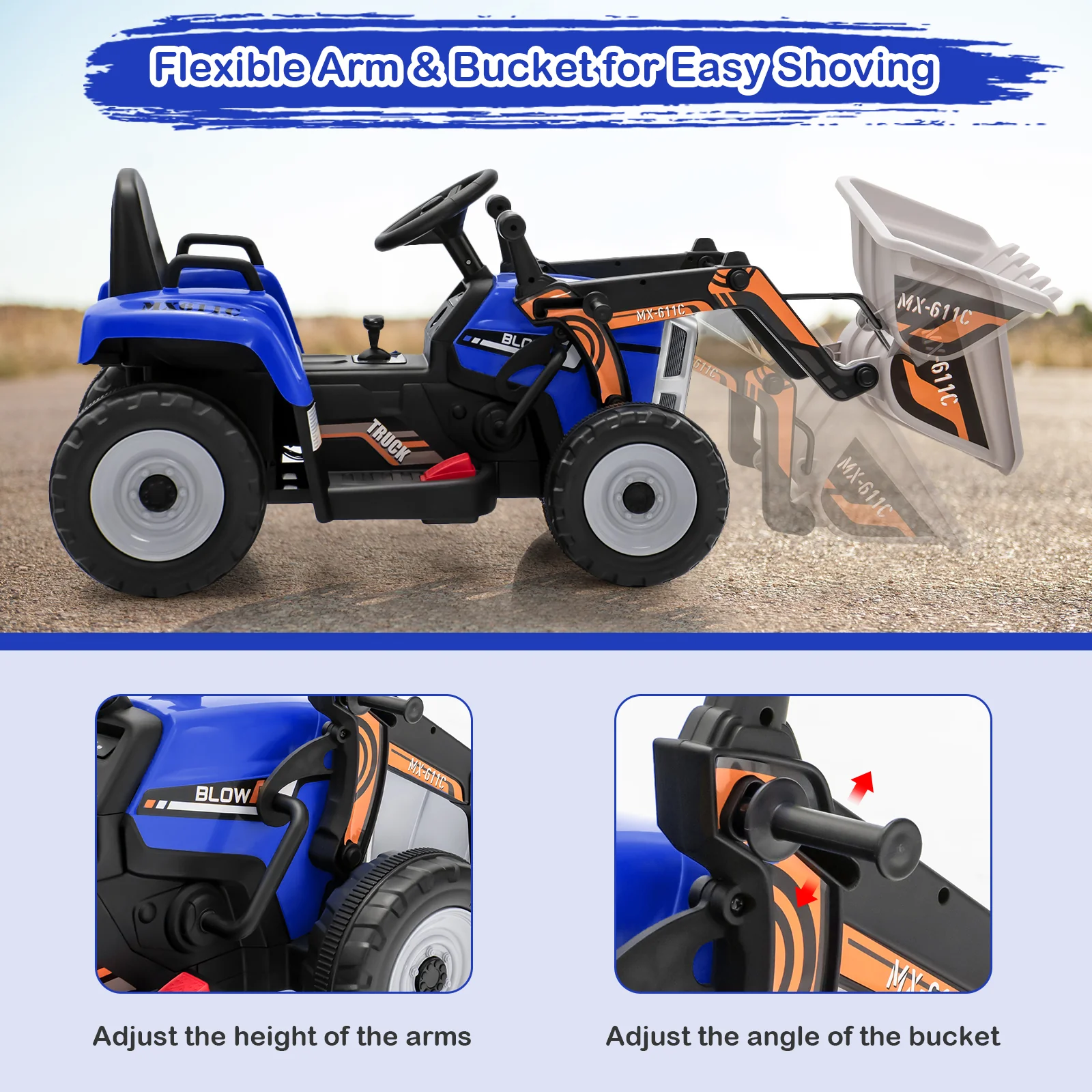 12V Battery Powered Kids Ride on Excavator with Adjustable Arm and Bucket - Image 8