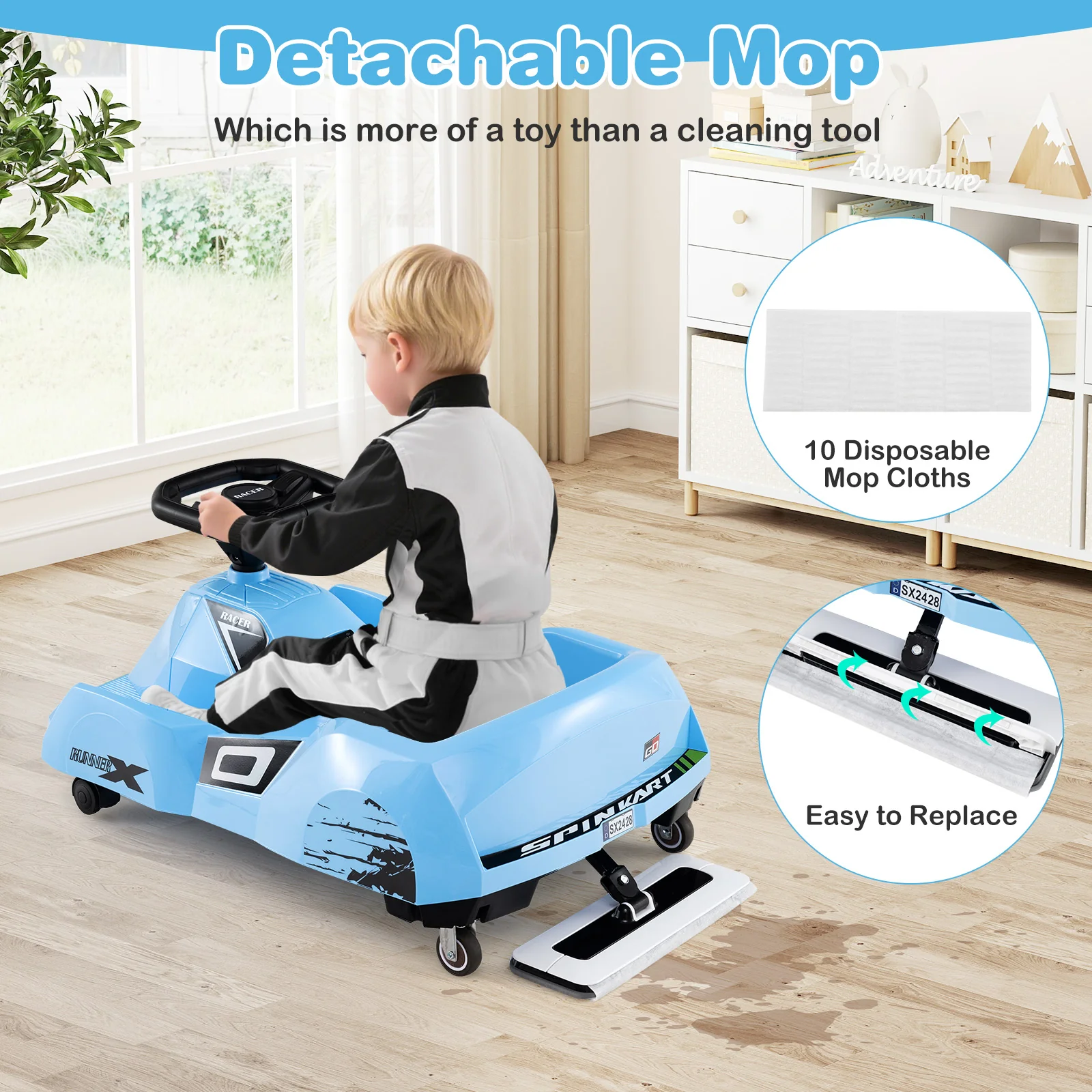 12V Electric Cleaning Go Kart with Detachable Mop and Remote Control - Image 6