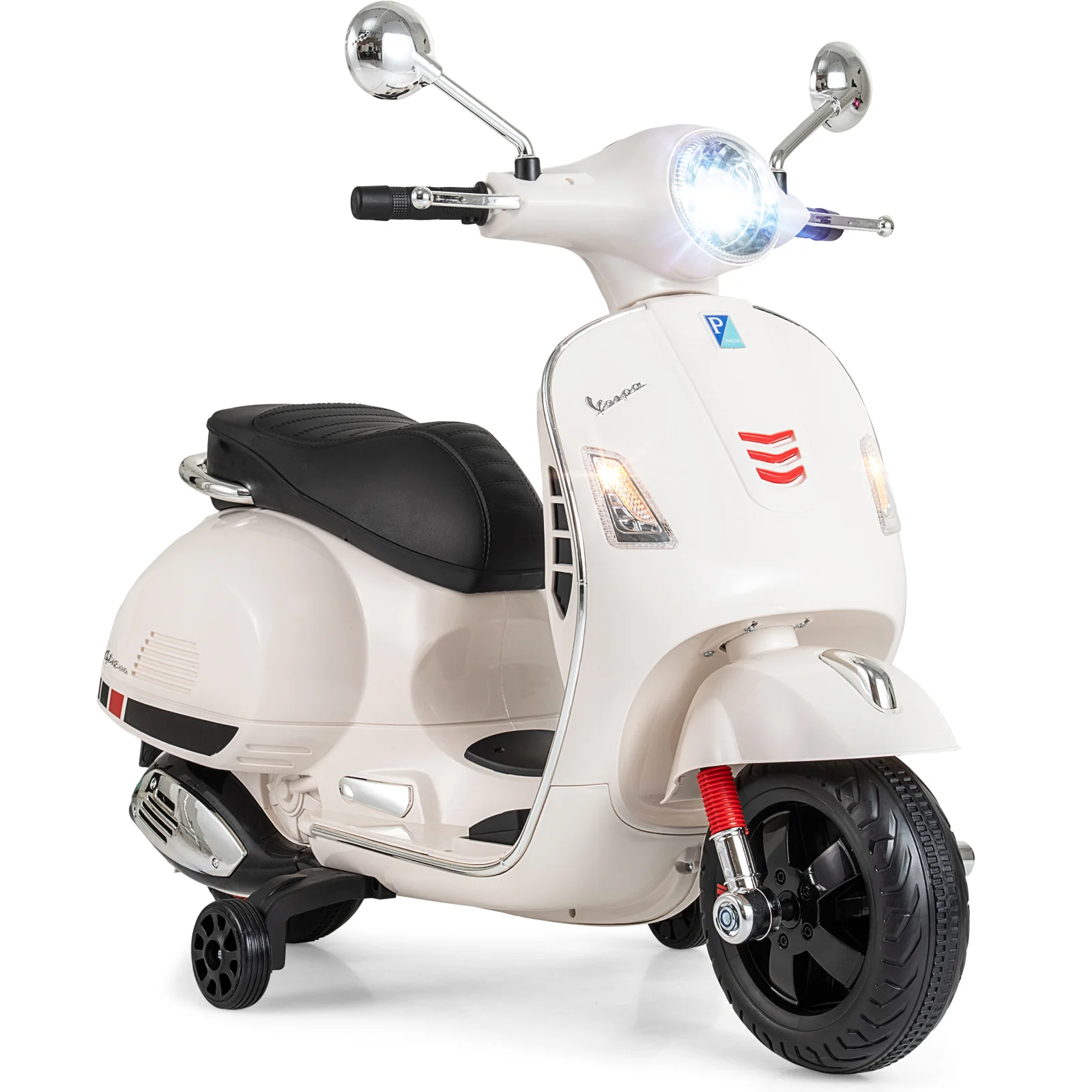 12V Kids Electric Motorcycle Licensed VESPA with Music and Training Wheels - Image 10