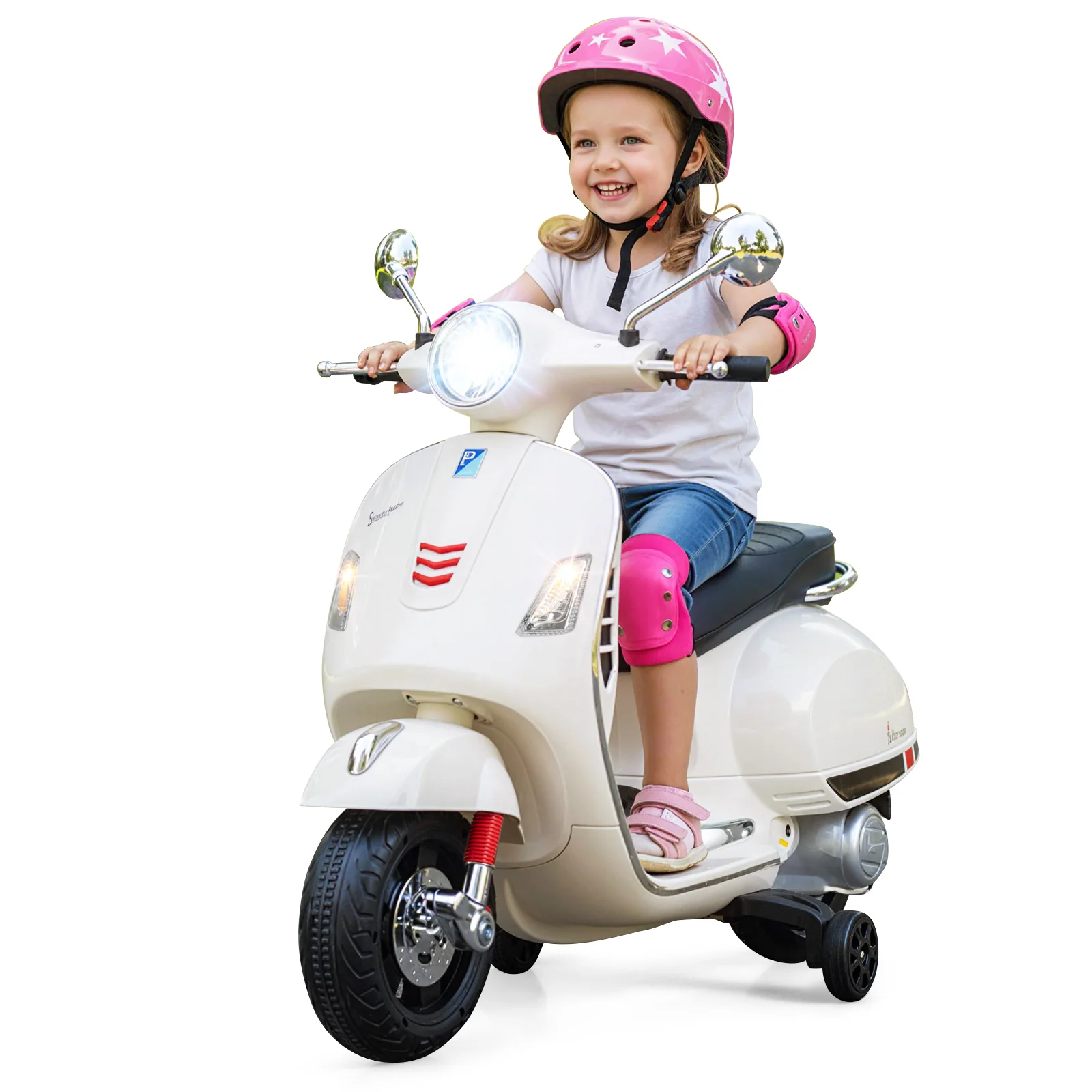 12V Kids Electric Motorcycle Licensed VESPA with Music and Training Wheels - Image 11