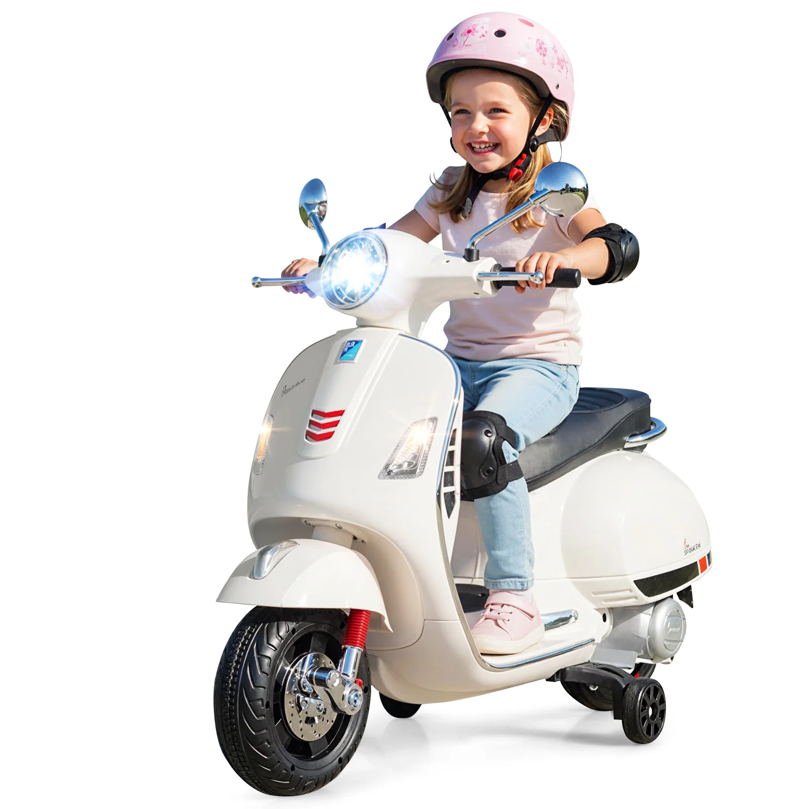 12V Kids Electric Motorcycle Licensed VESPA with Music and Training Wheels - Image 13