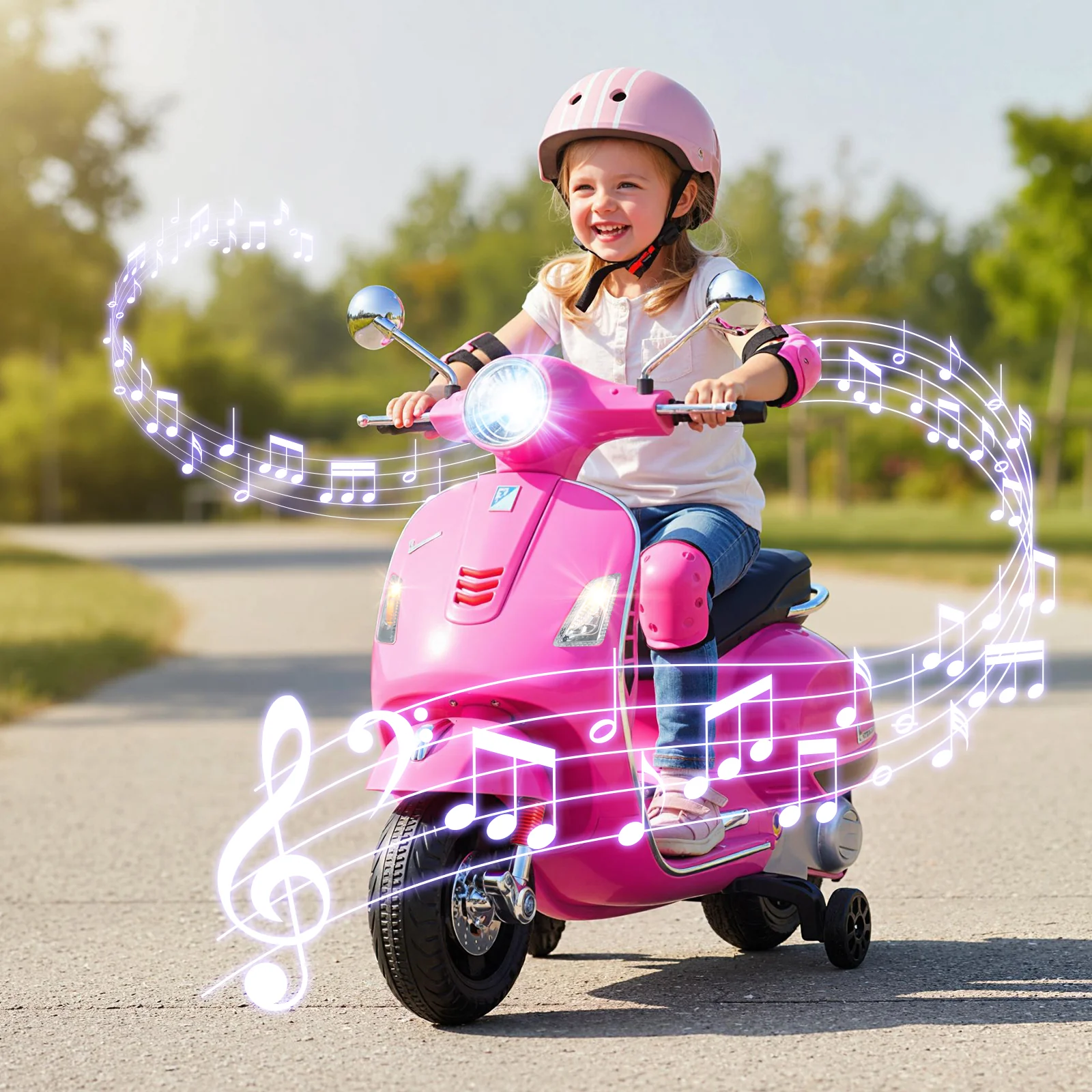 12V Kids Electric Motorcycle Licensed VESPA with Music and Training Wheels - Image 17