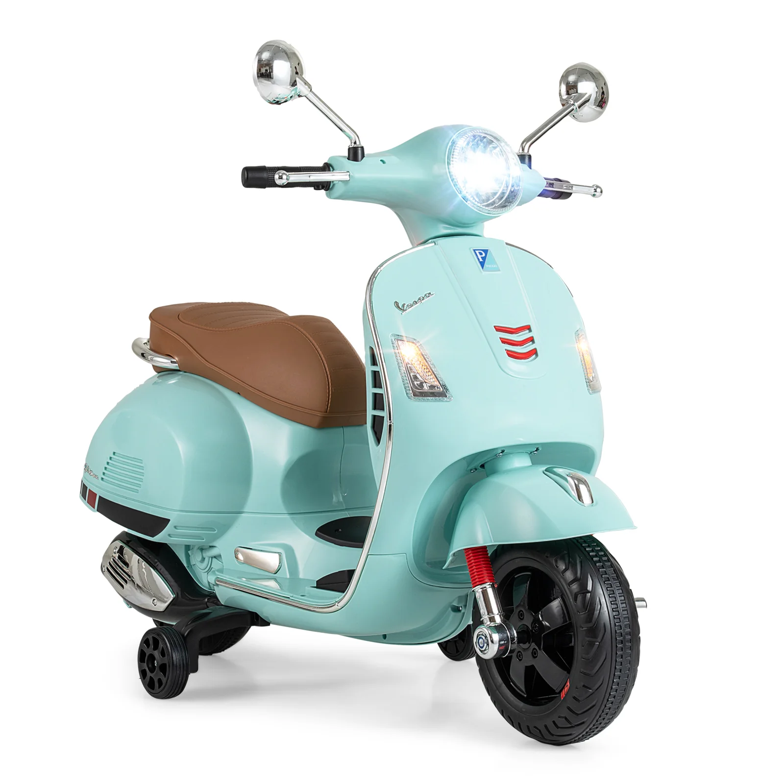 12V Kids Electric Motorcycle Licensed VESPA with Music and Training Wheels - Image 2